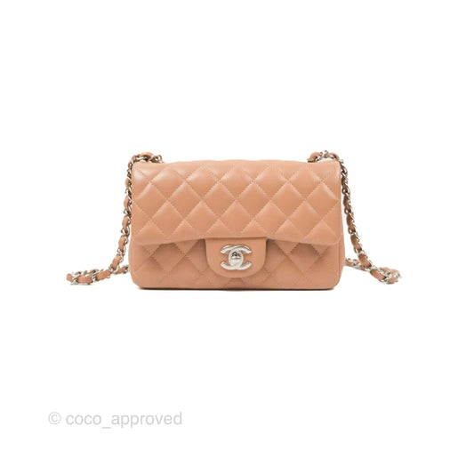 Chanel Mini Rectangular Quilted Beige Lambskin Silver Hardware