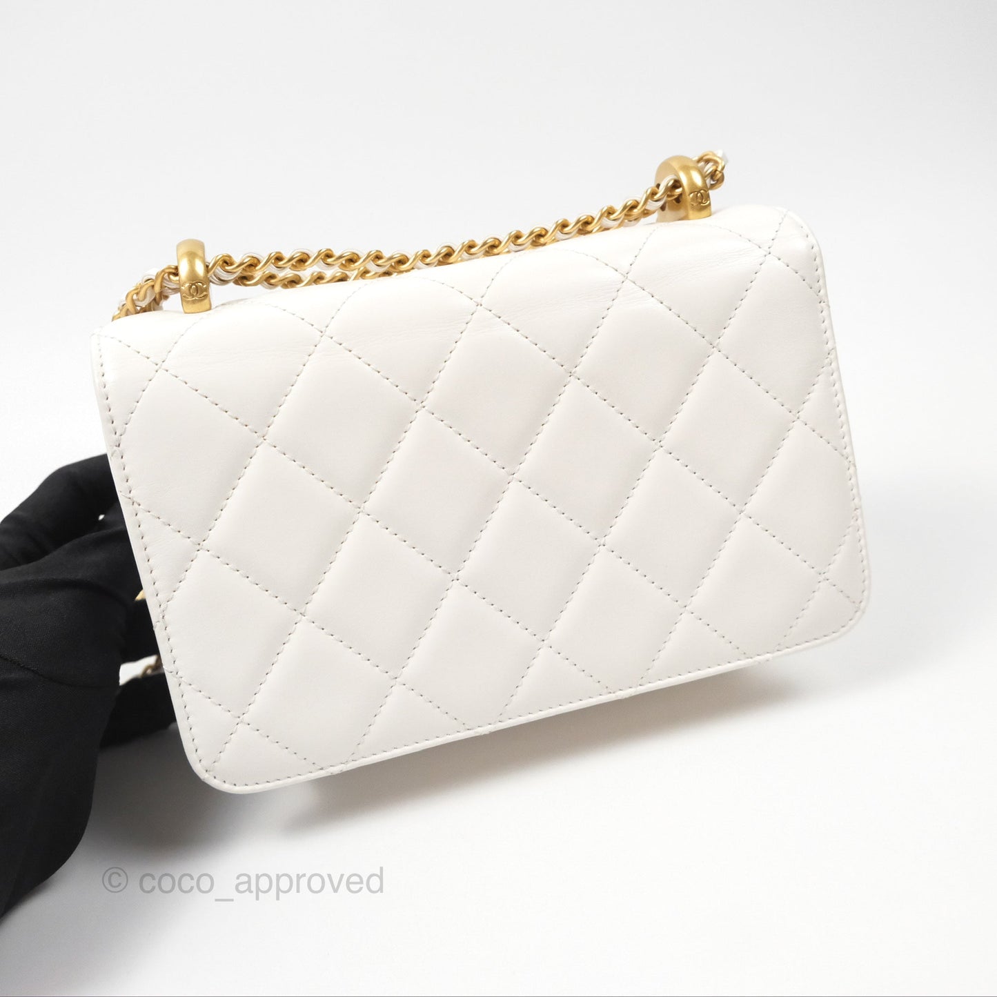 Chanel Quilted Mini Perfect Fit Adjustable White Calfskin Gold Hardware 24C
