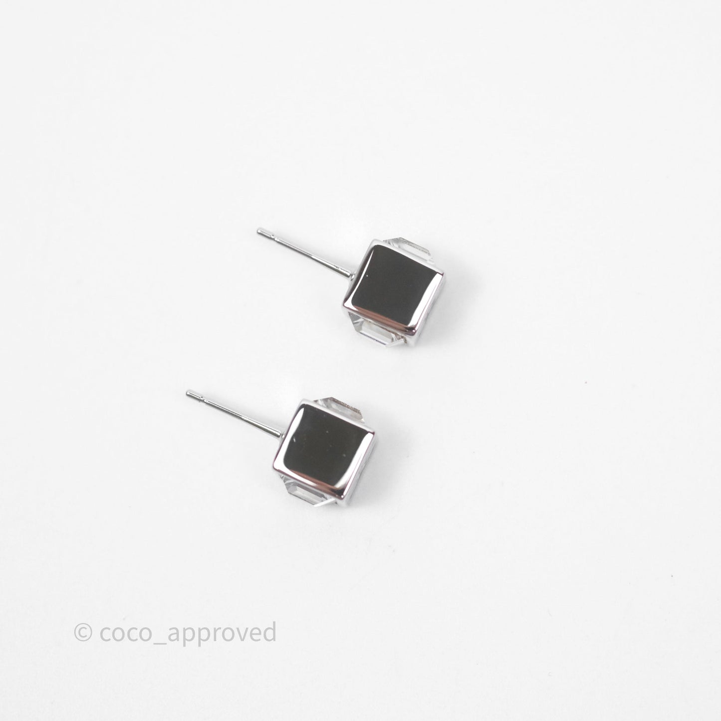 Chanel CC Crystal Square Mini Earrings Silver Tone 25C