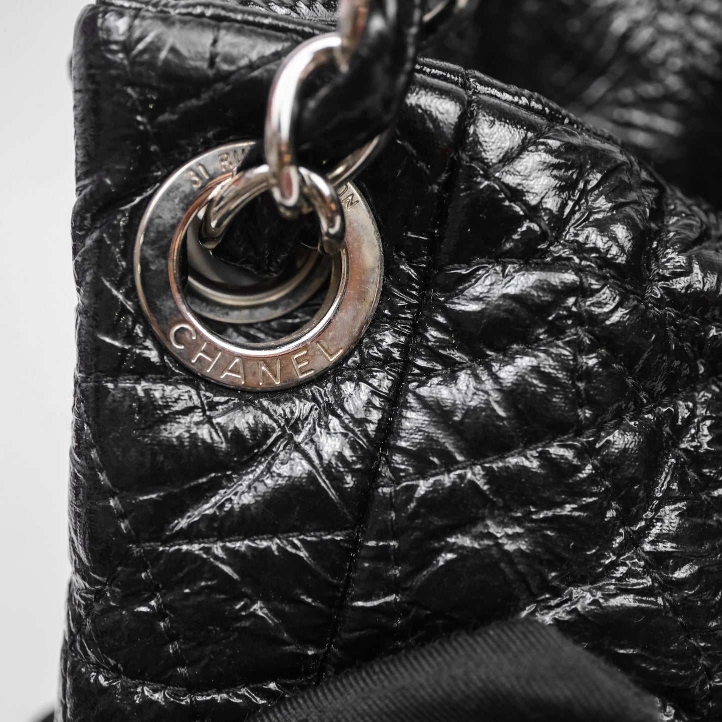 Chanel Black Vinyl Graphic Edge Flap Bag Silver Hardware⁣⁣
