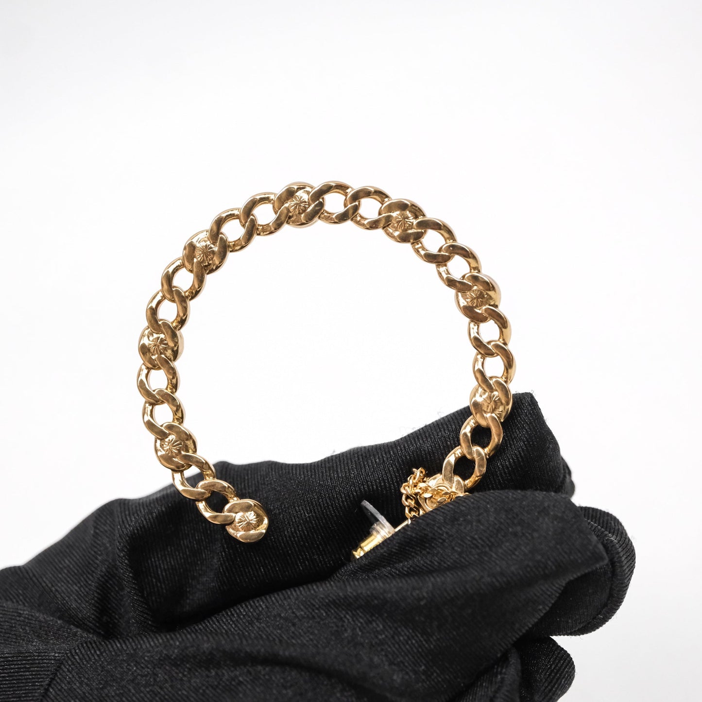 Chanel CC Pearl Crystal Hoop Earrings Gold Tone 21P