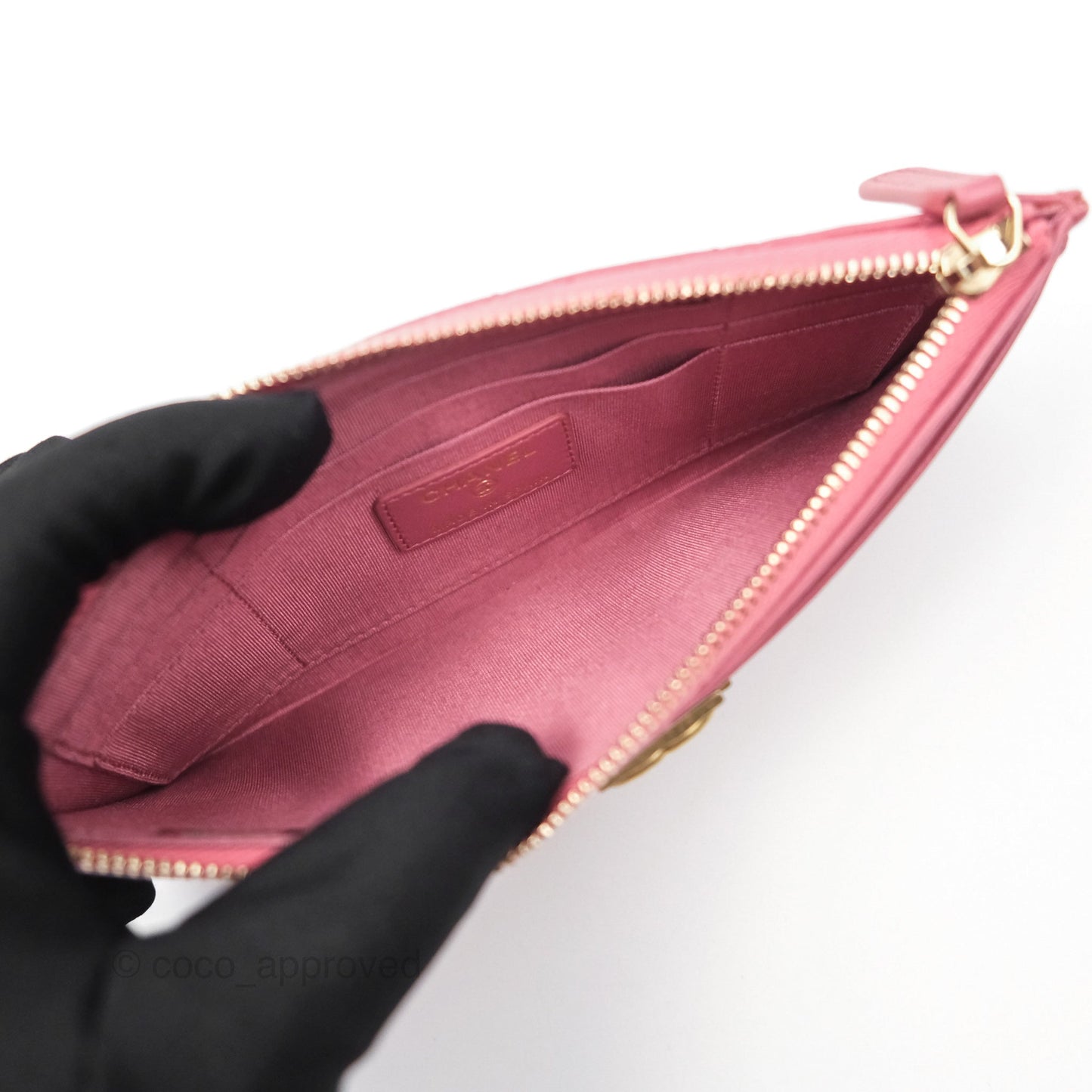 Chanel Boy Long Pouch Wallet Dusty Pink Lambskin Aged Gold Hardware