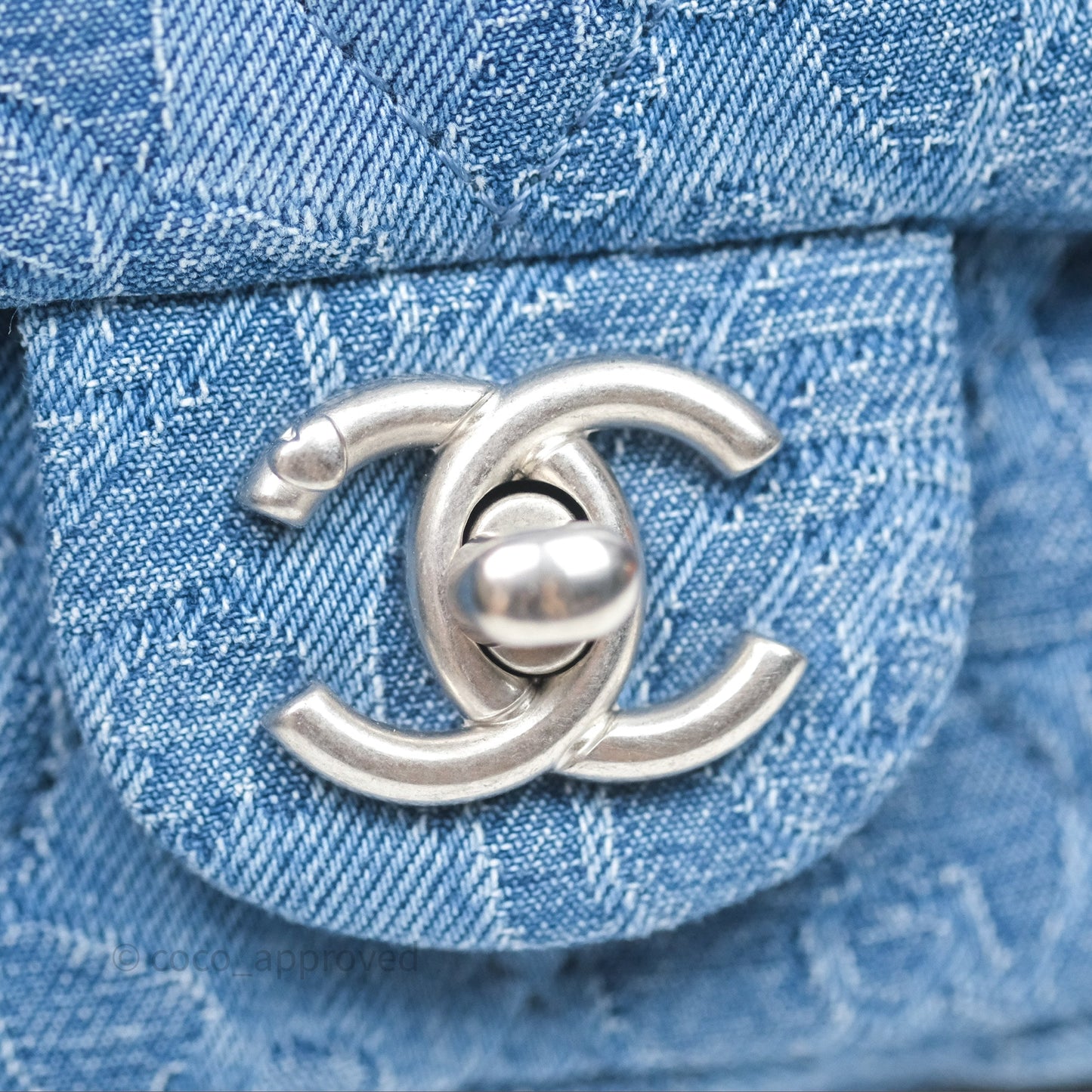 Chanel Quilted Camellia Printed Heart Crush Mini Flap Bag Blue Denim Aged Silver Hardware