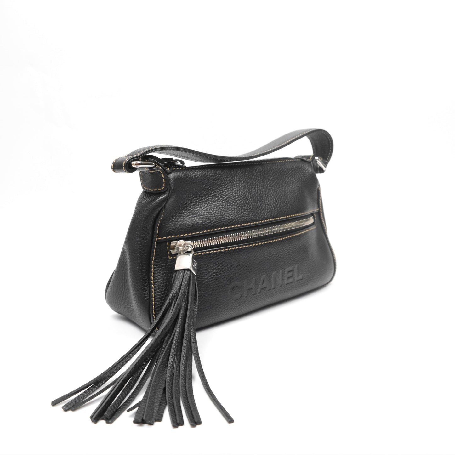 Chanel Vintage Fringe CC Shoulder Bag Black Calfskin