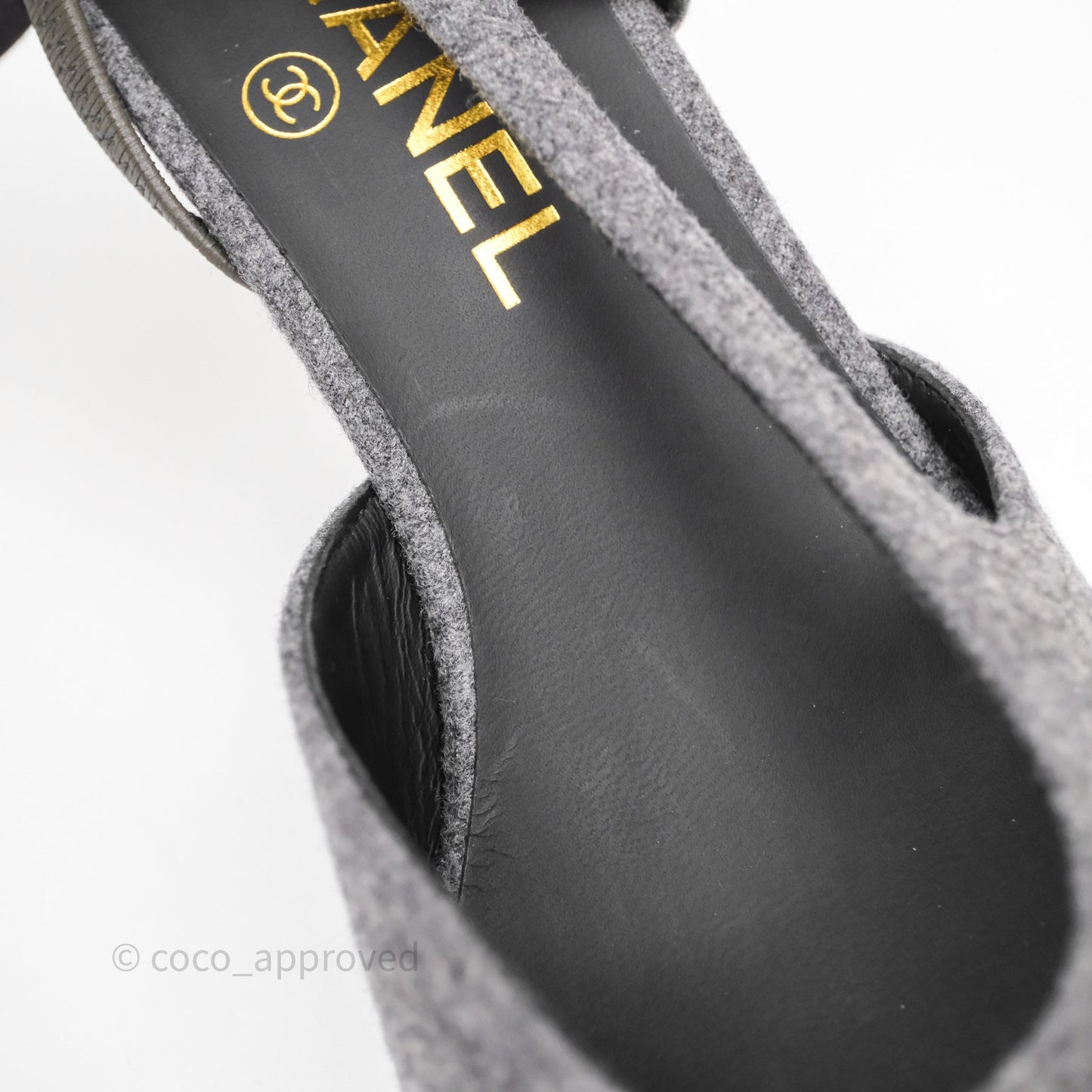 Chanel Slingbacks Heels Grey Felted/ Black Velvet Size 38