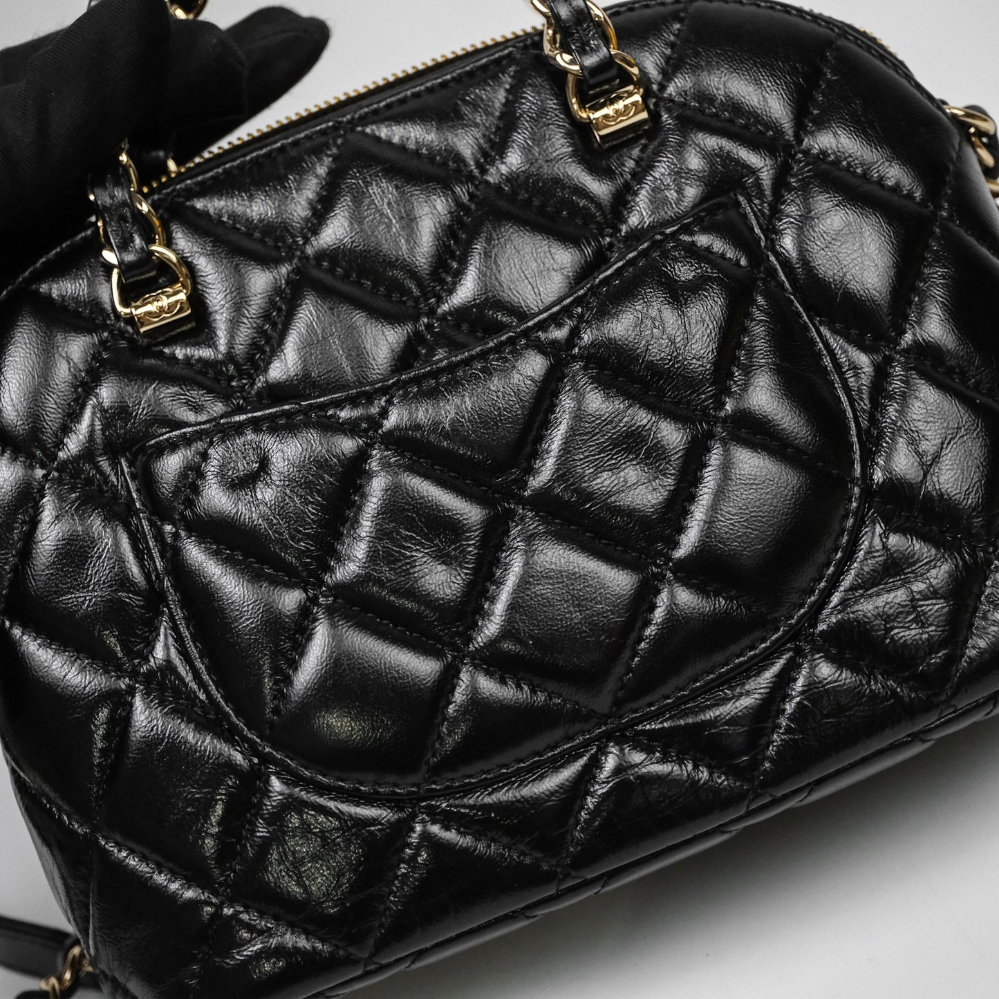 Chanel Handle Clutch with Chain Black Shiny Lambskin Gold Hardware