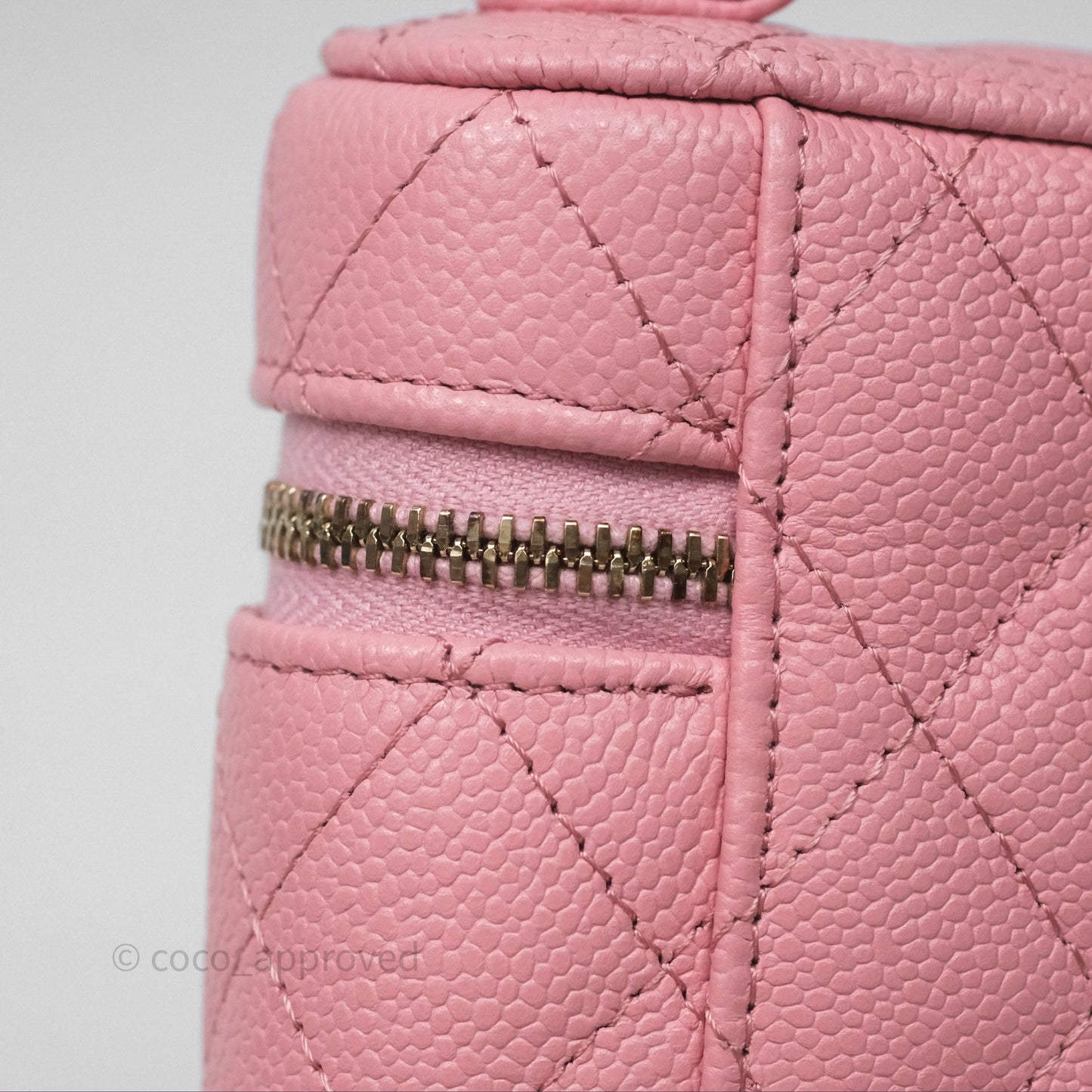 Chanel Quilted Mini Handle With Care Vanity Case With Chain Pink Caviar Gold Hardware