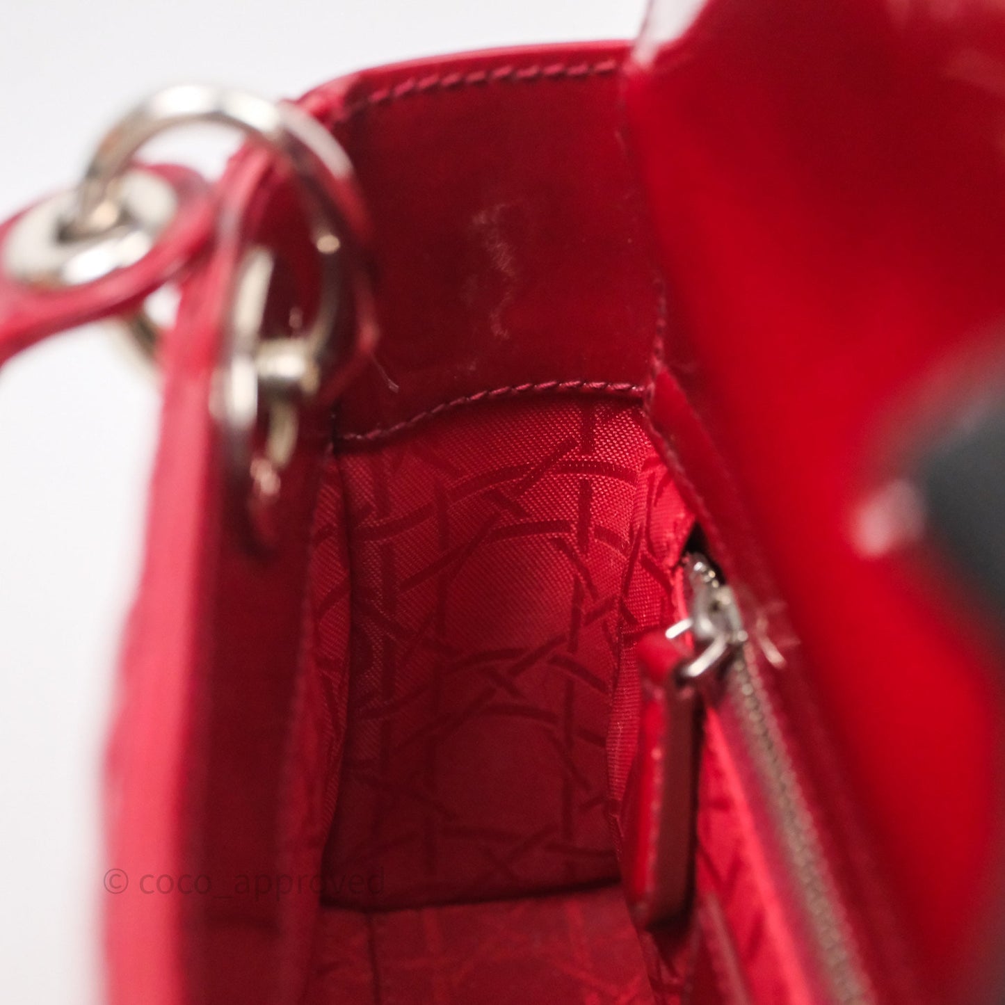 Christian Dior Mini Lady Dior Red Patent Cannage Silver Hardware