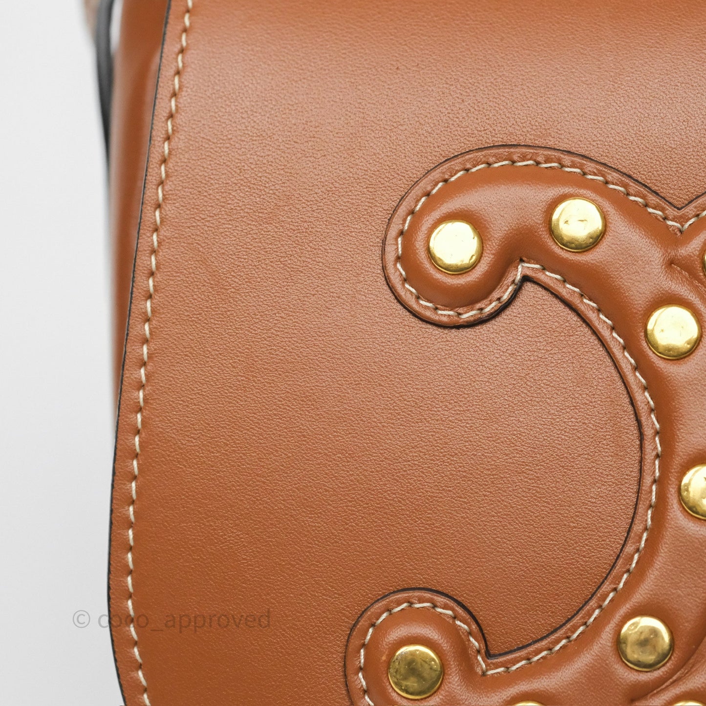 Celine Gold Studs Folco Cuir Triomphe in Smooth Calfskin Tan