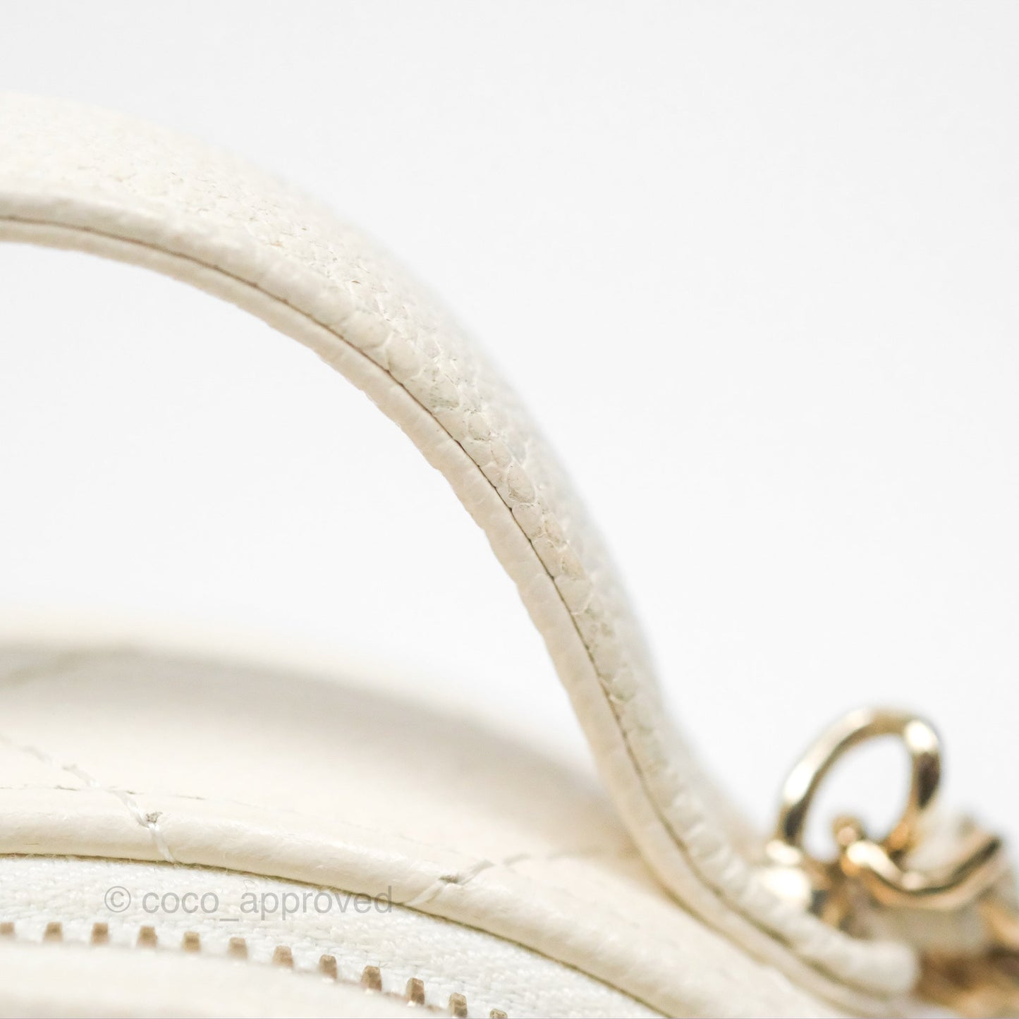 Chanel Mini Round Vanity Bag Handle With Care Ivory Caviar