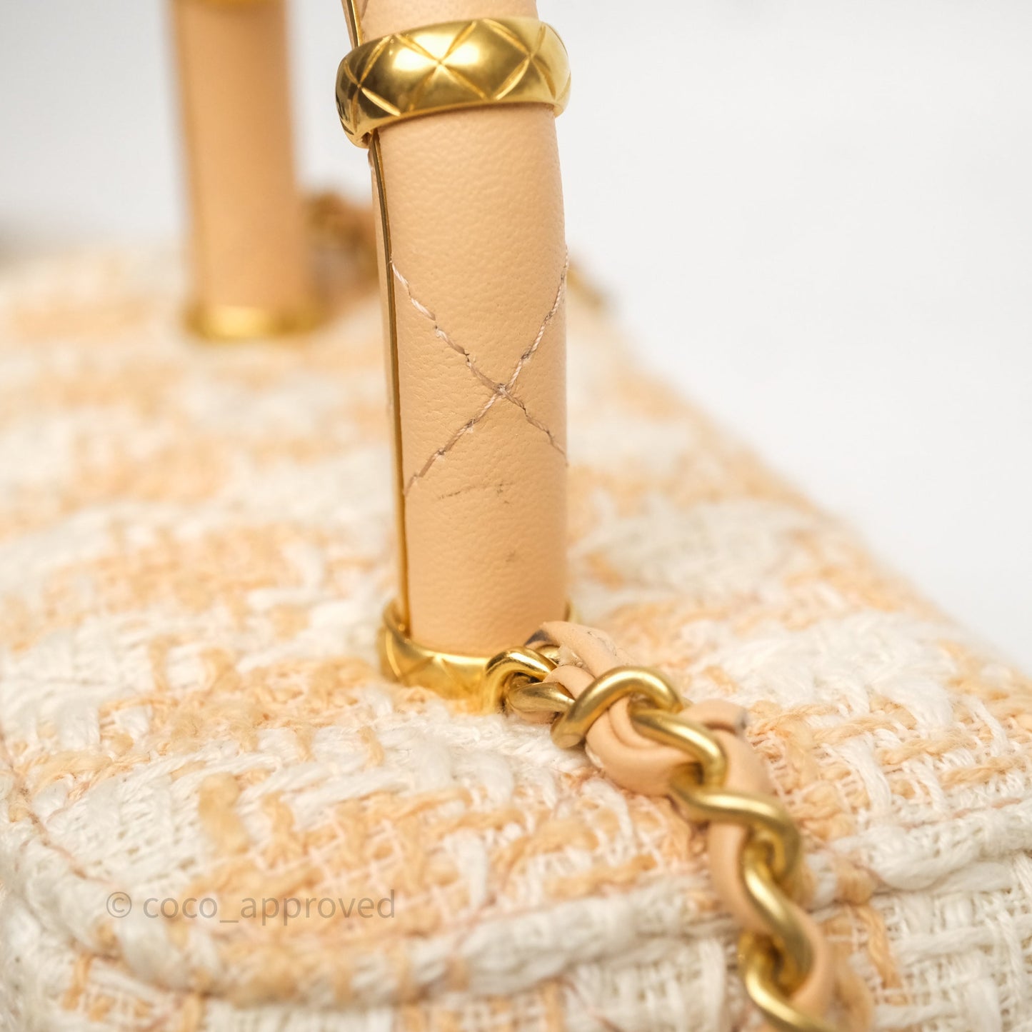Chanel Vanity Case with Top Handle Orange Apricot Tweed Aged Gold Hardware