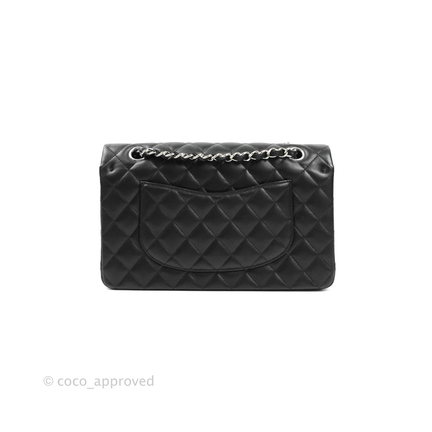 Chanel Classic M/L Medium Double Flap Black Lambskin Silver Hardware