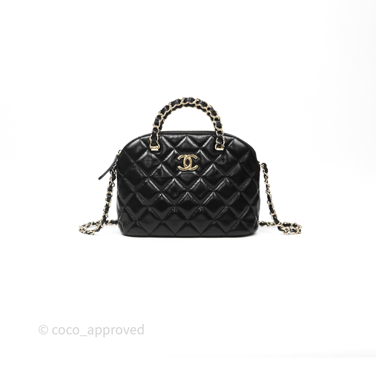 Chanel Handle Clutch with Chain Black Shiny Lambskin Gold Hardware