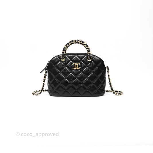 Chanel Handle Clutch with Chain Black Shiny Lambskin Gold Hardware