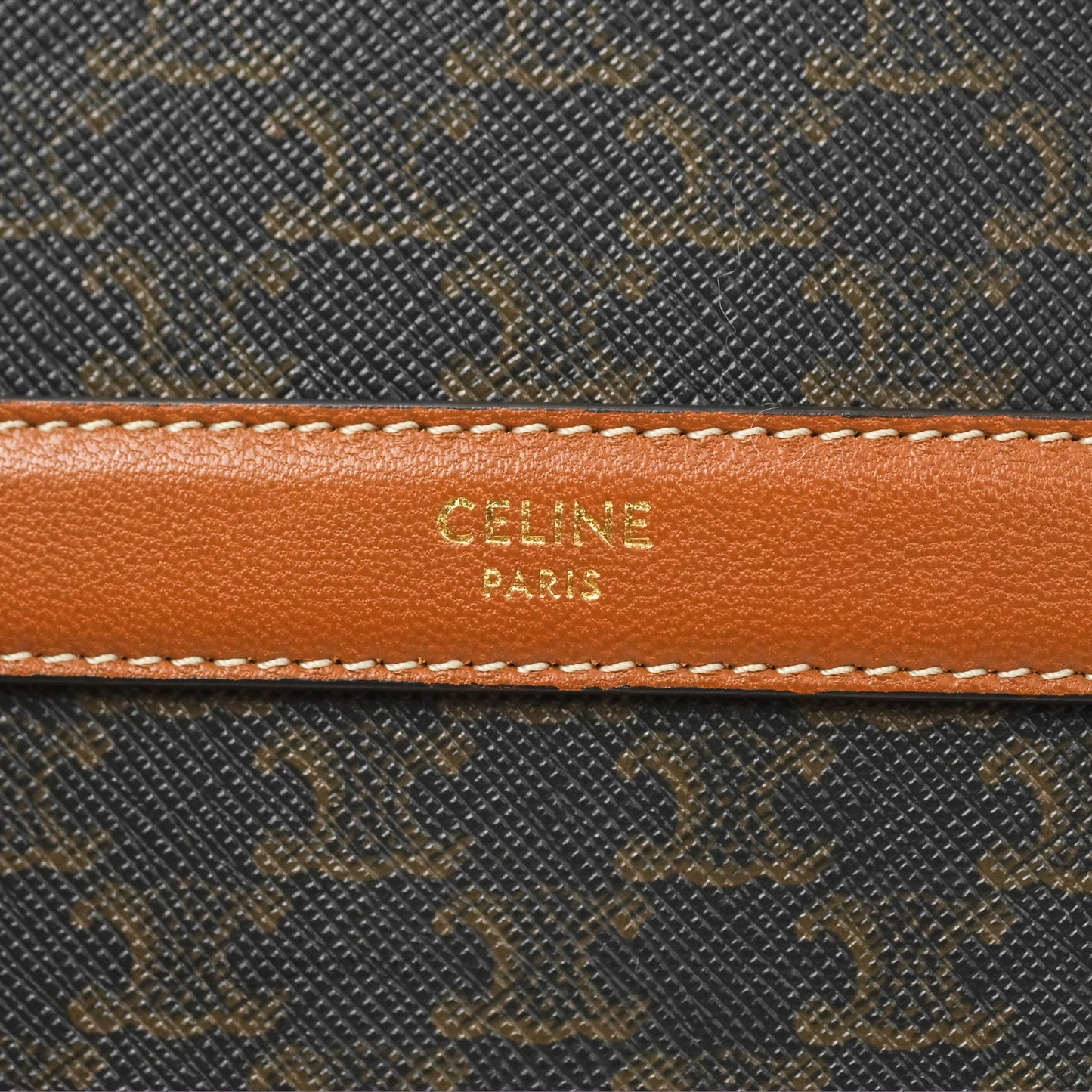 Celine Round Purse on Strap Triomphe Canvas Tan