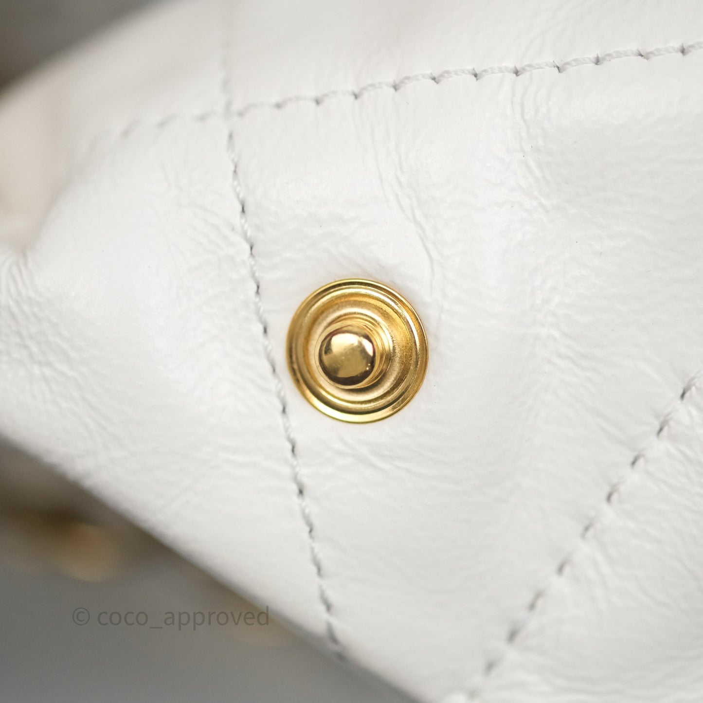 Chanel 22 Small White Aged Calfskin Black Logo Aged Gold Hardware