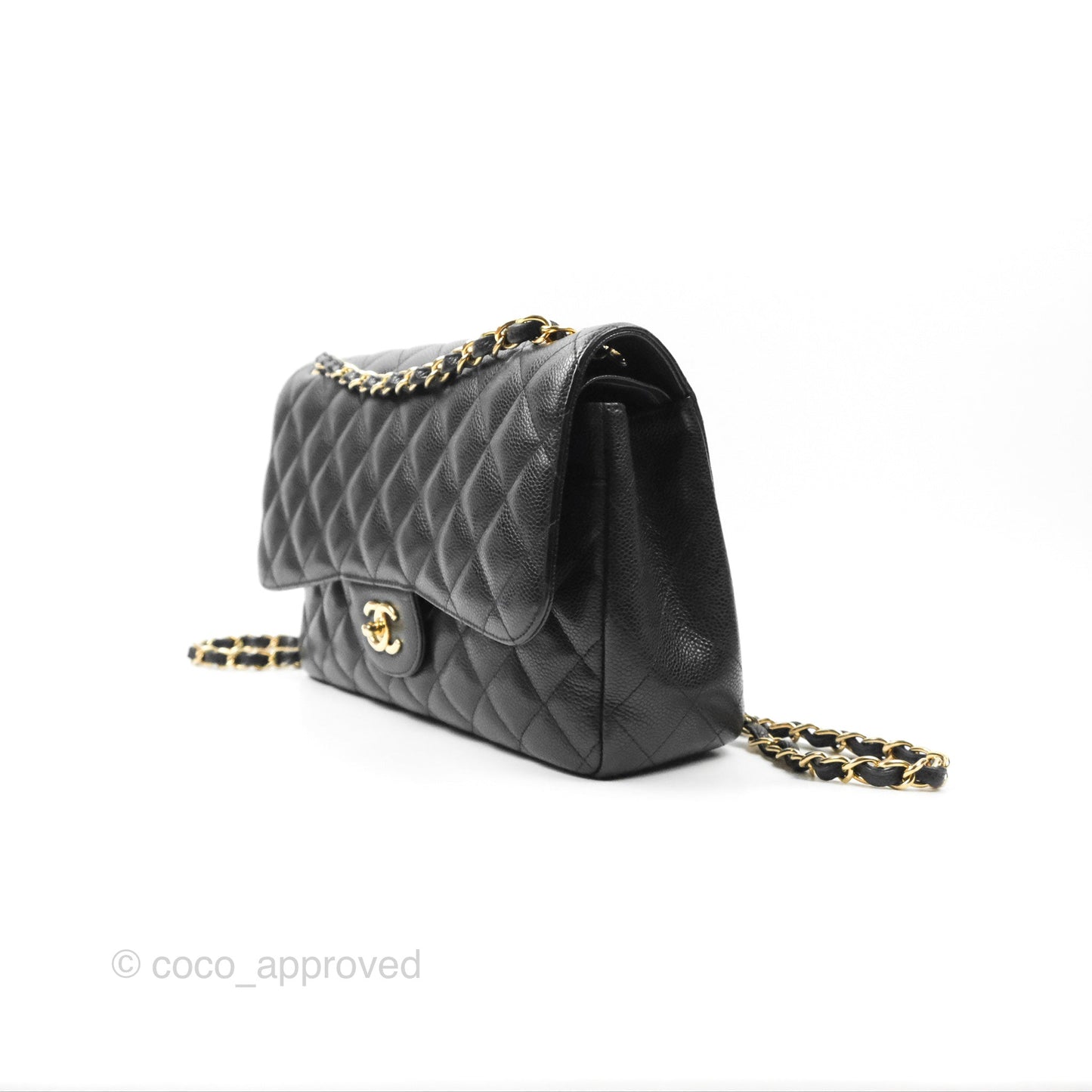 Chanel Jumbo Double Flap Quilted Black Caviar Gold Hardware⁣⁣