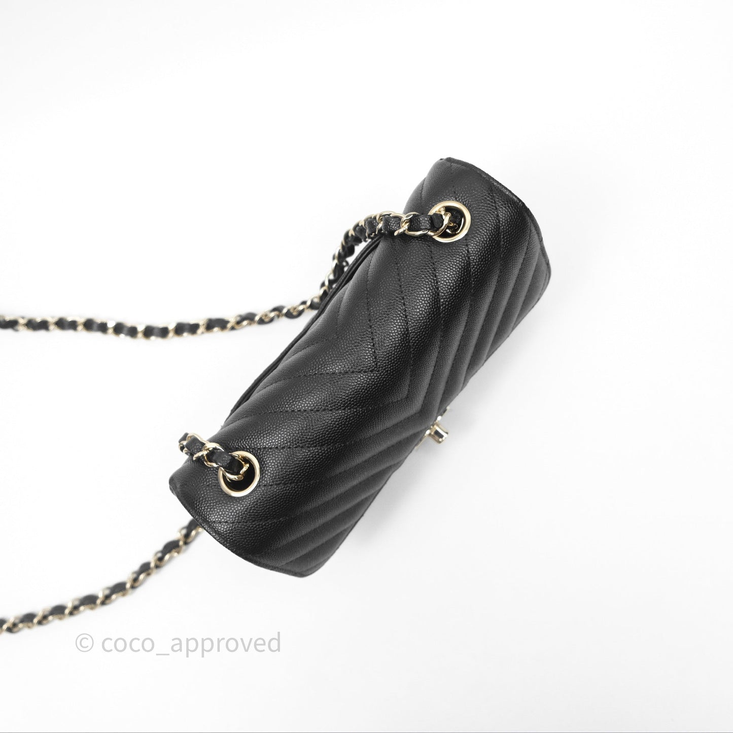Chanel Chevron Mini Rectangular Flap Black Caviar Gold Hardware