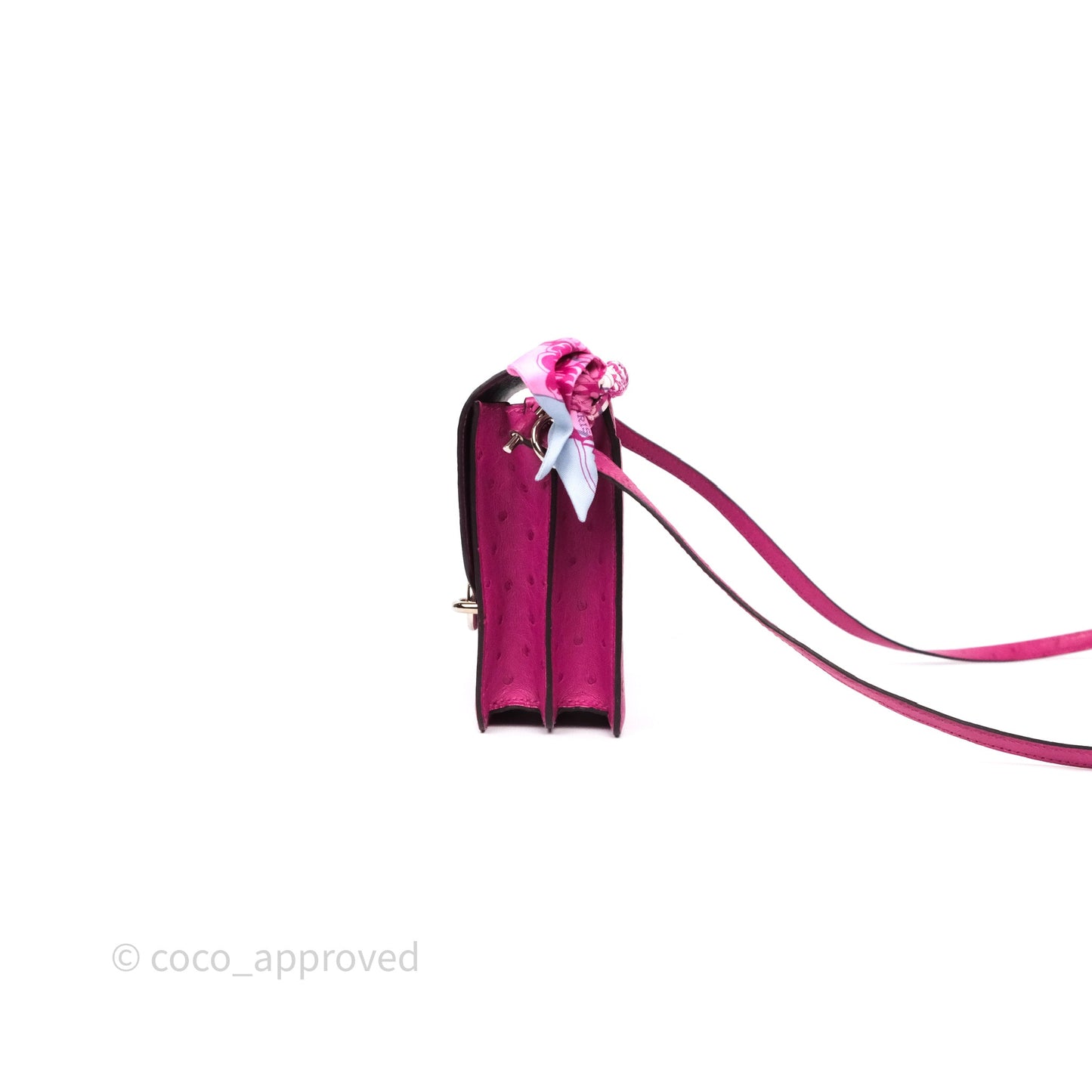 Hermès Roulis Mini 18 Rose Pourpre L3 Autruche Palladium Hardware