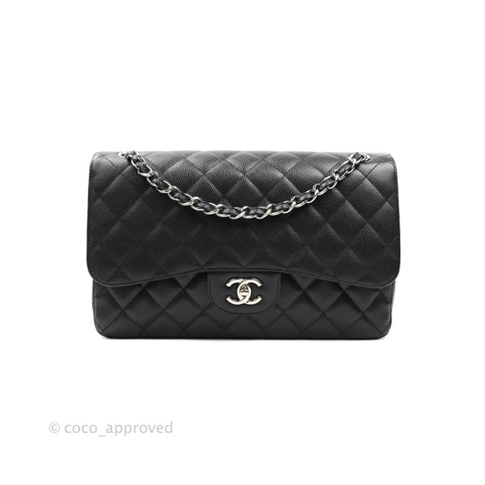 Chanel Jumbo Double Flap Black Caviar Silver Hardware⁣⁣