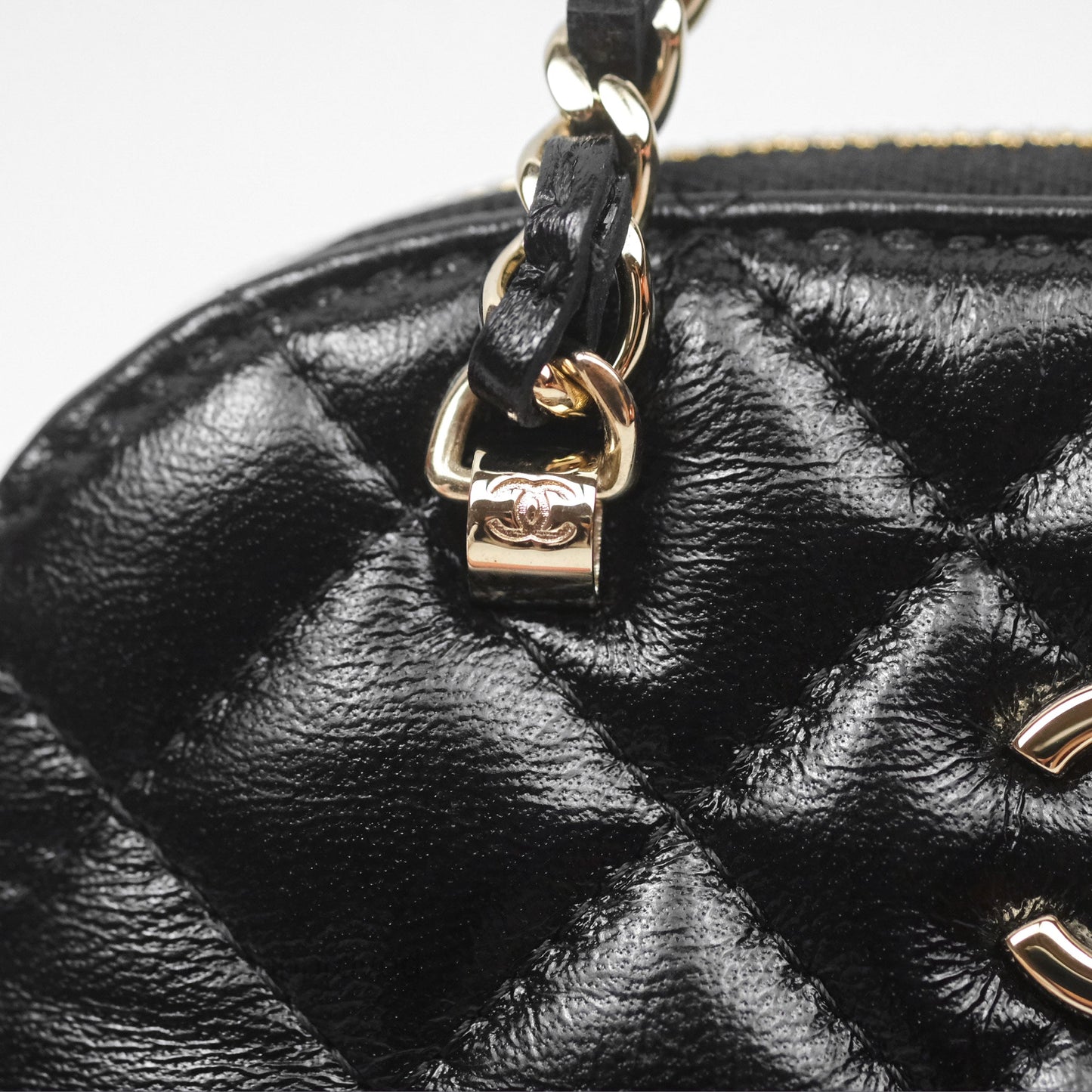 Chanel Mini Handle Clutch with Chain Black Shiny Lambskin Gold Hardware