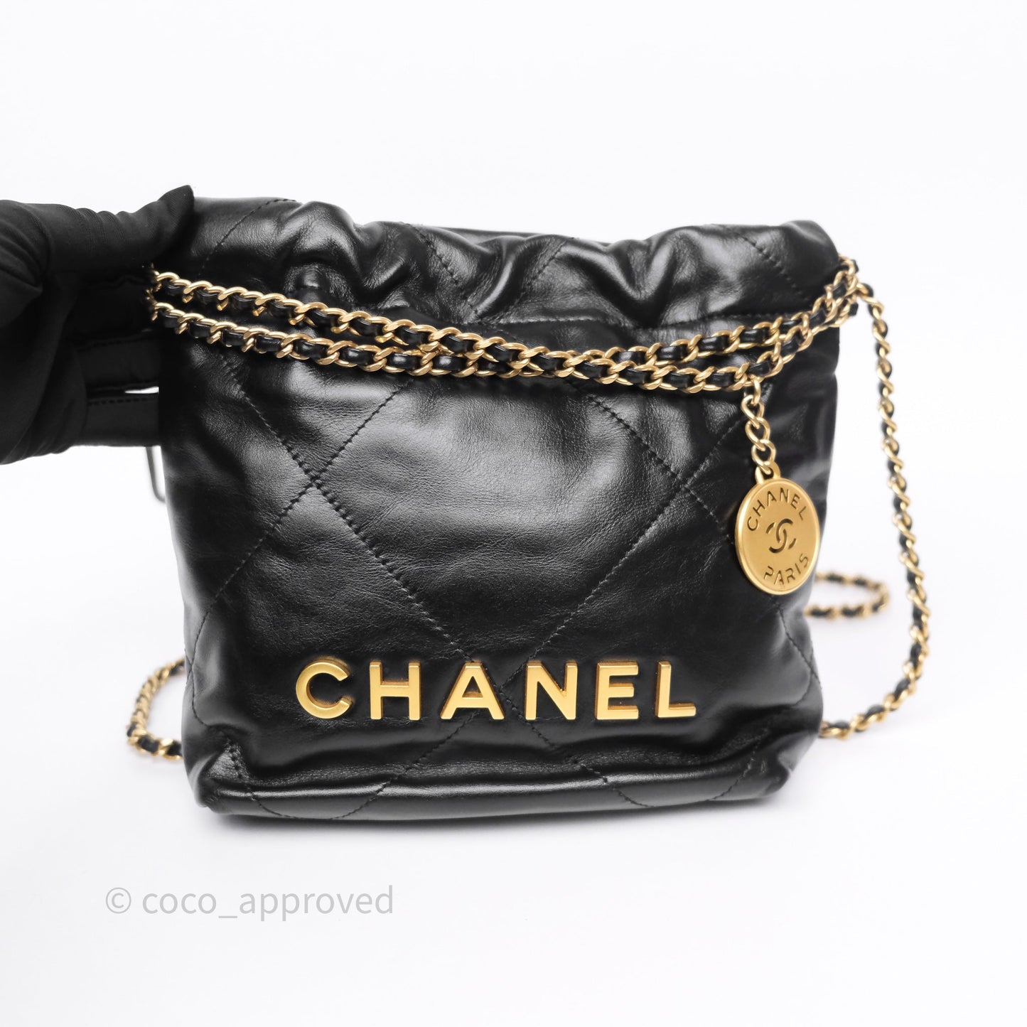 Chanel 22 Mini Bag Black Crumpled Calfskin