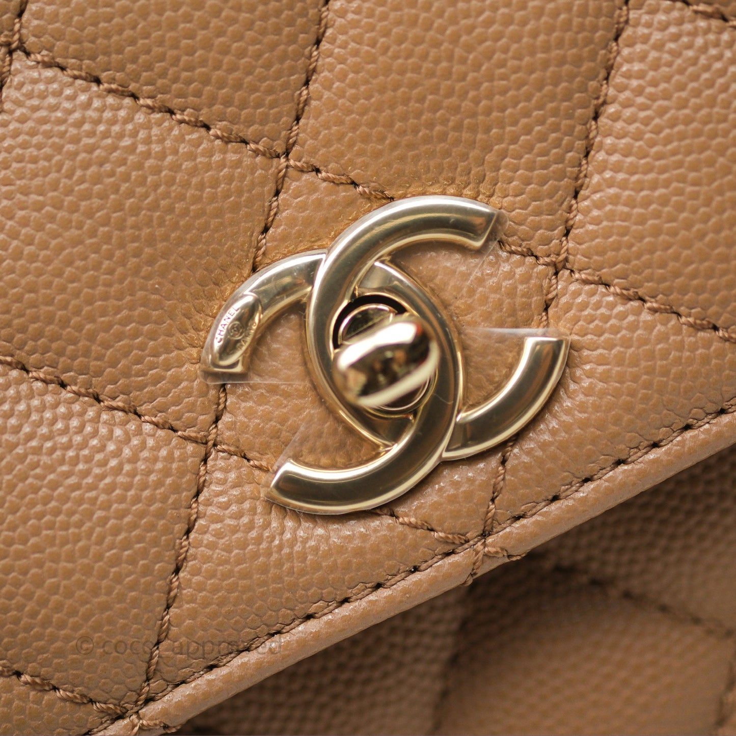 Chanel Small Coco Handle Quilted Dark Beige Caviar Gold Hardware