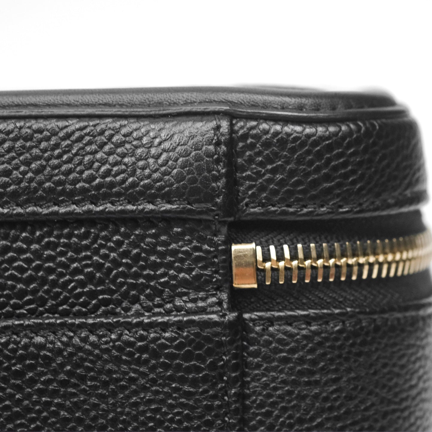 Chanel Quilted Medium CC Filigree Vanity Case Black Caviar Aged Gold Hardware