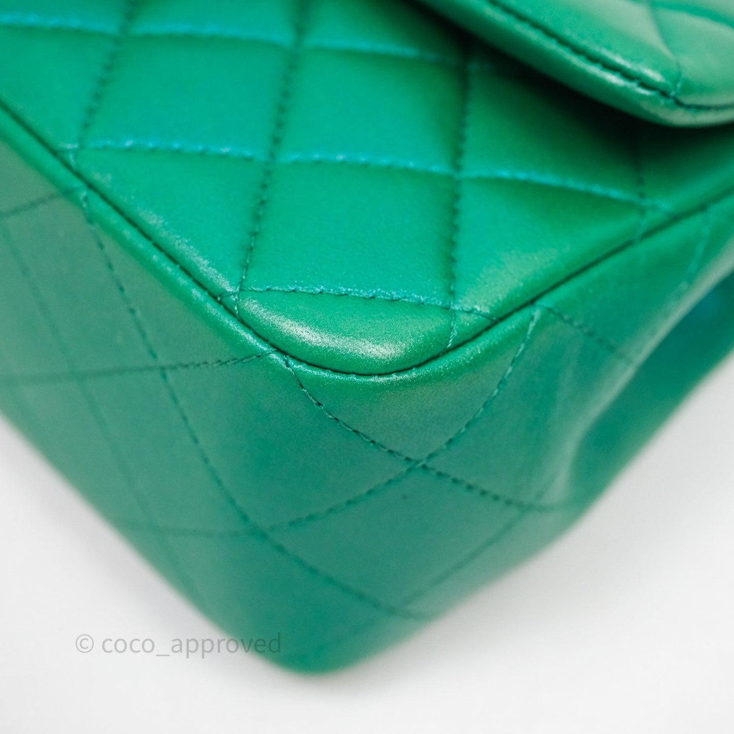 Chanel Top Handle Mini Rectangular Flap Bag Iridescent Green Lambskin Aged Gold Hardware