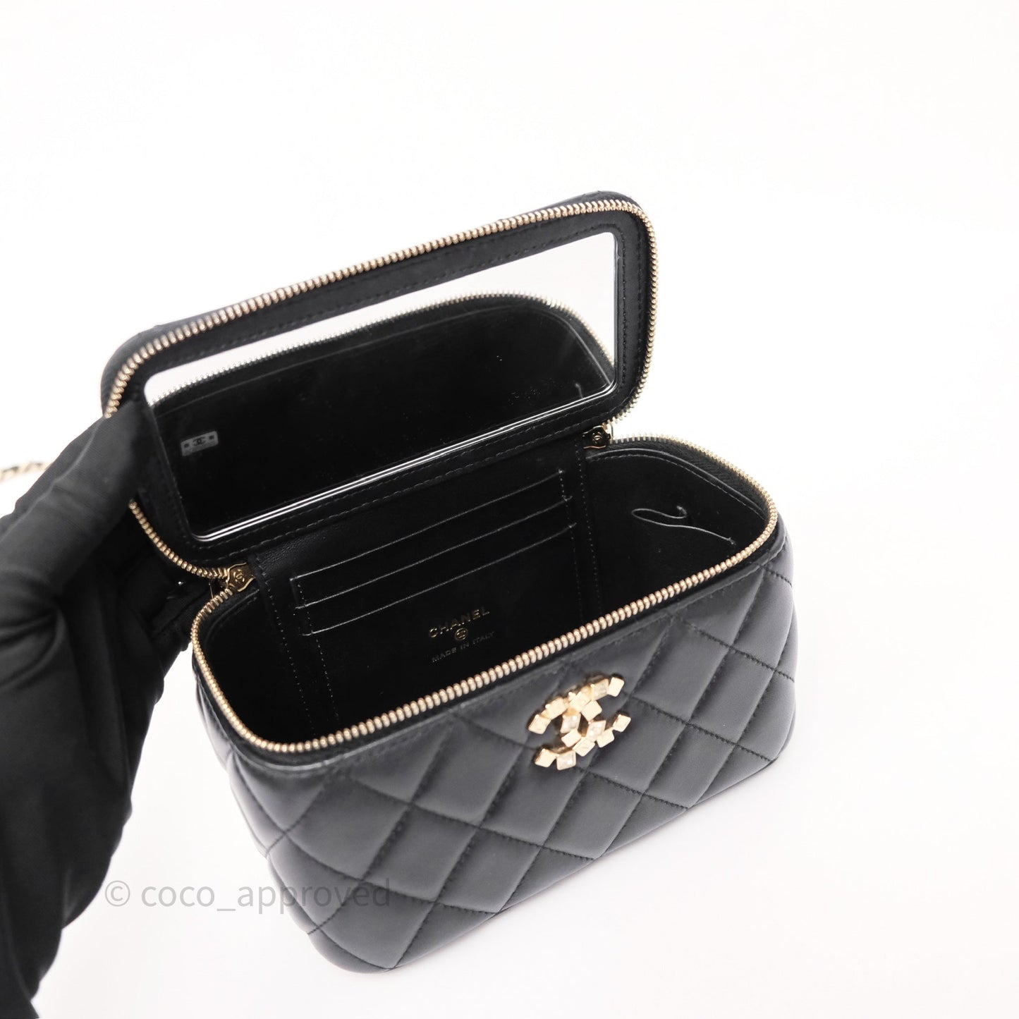 Chanel Crystals Top Handle Vanity Rectangular Black Lambskin Gold Hardware
