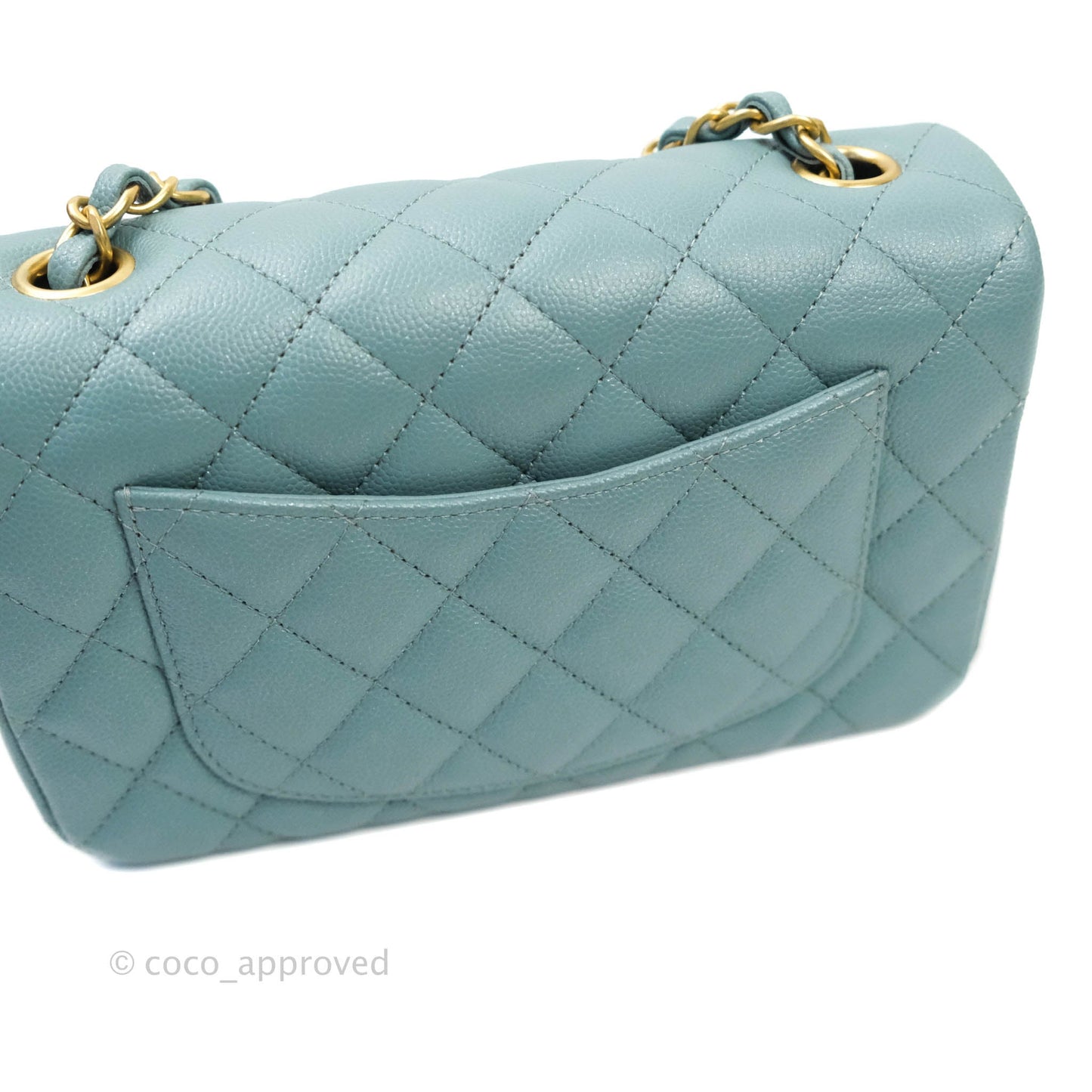 Chanel Quilted Mini Rectangular Iridescent Blue Caviar Aged Gold Hardware 18C