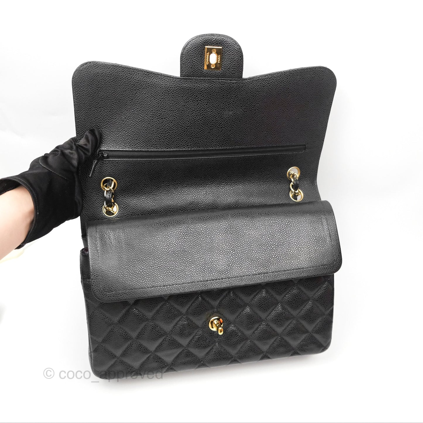 Chanel Jumbo Double Flap Quilted Black Caviar Gold Hardware⁣⁣