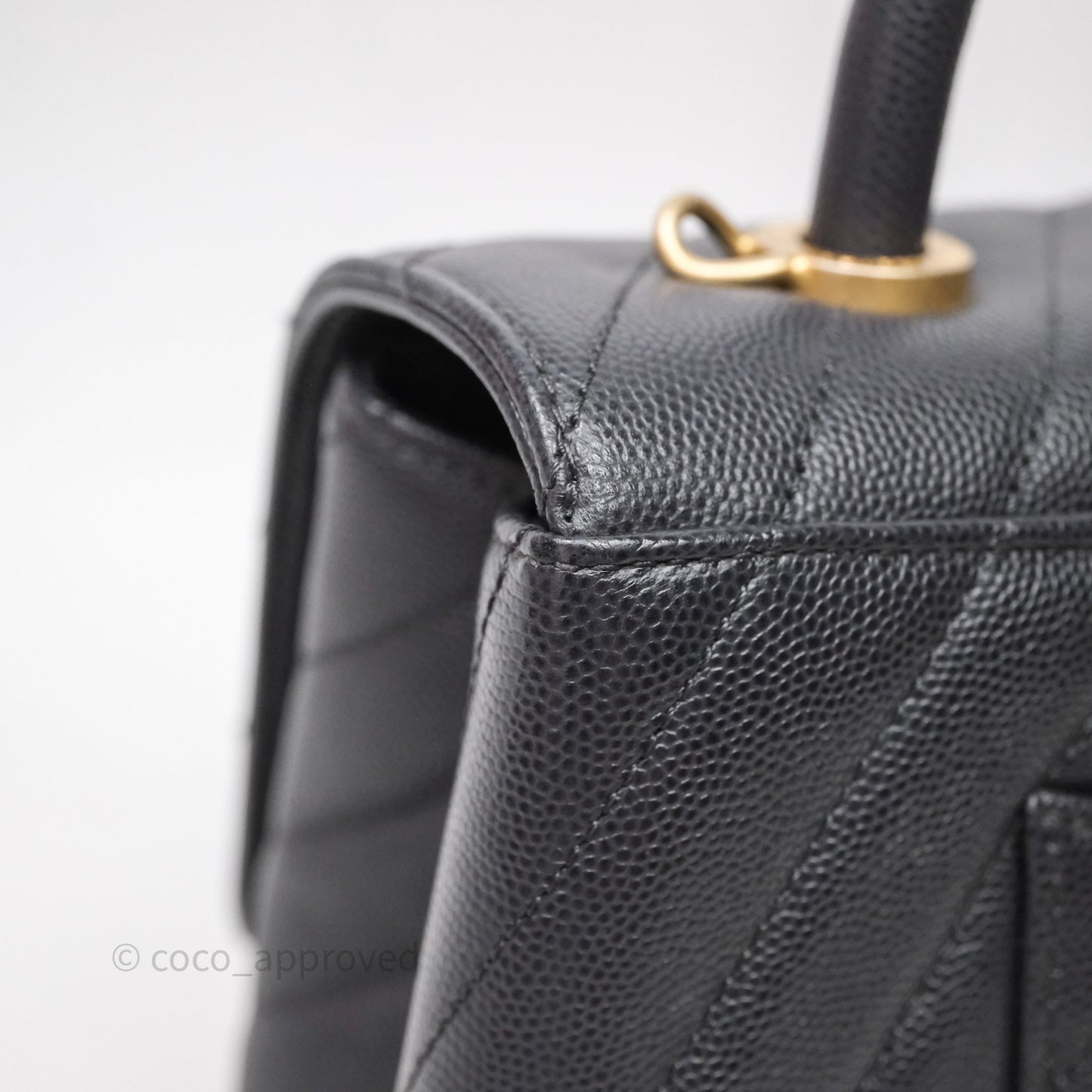 Chanel Medium Coco Handle Chevron Grey Bag Gold Hardware