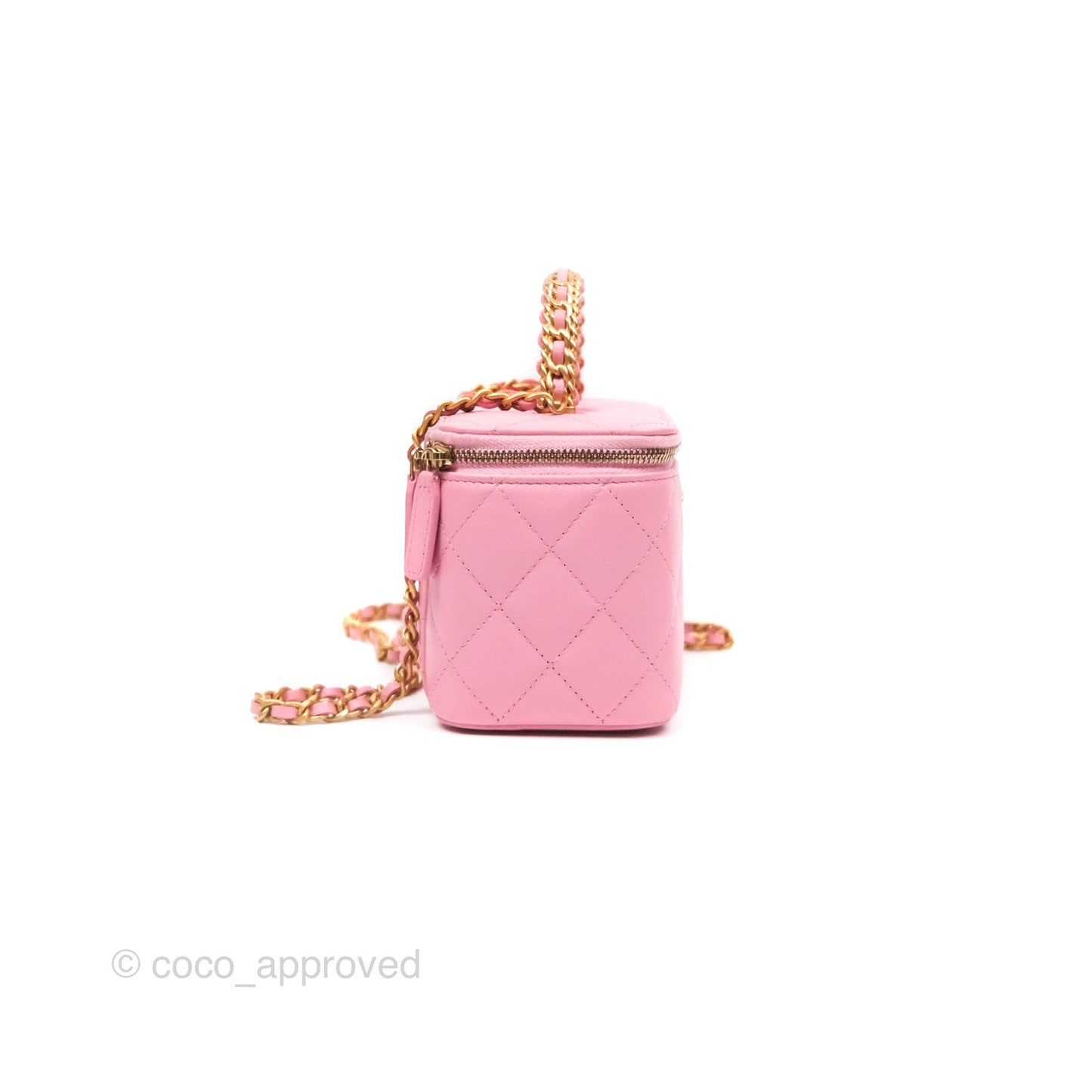 Chanel Vanity Rectangular with Top Handle Pink Lambskin Aged Gold Hardware