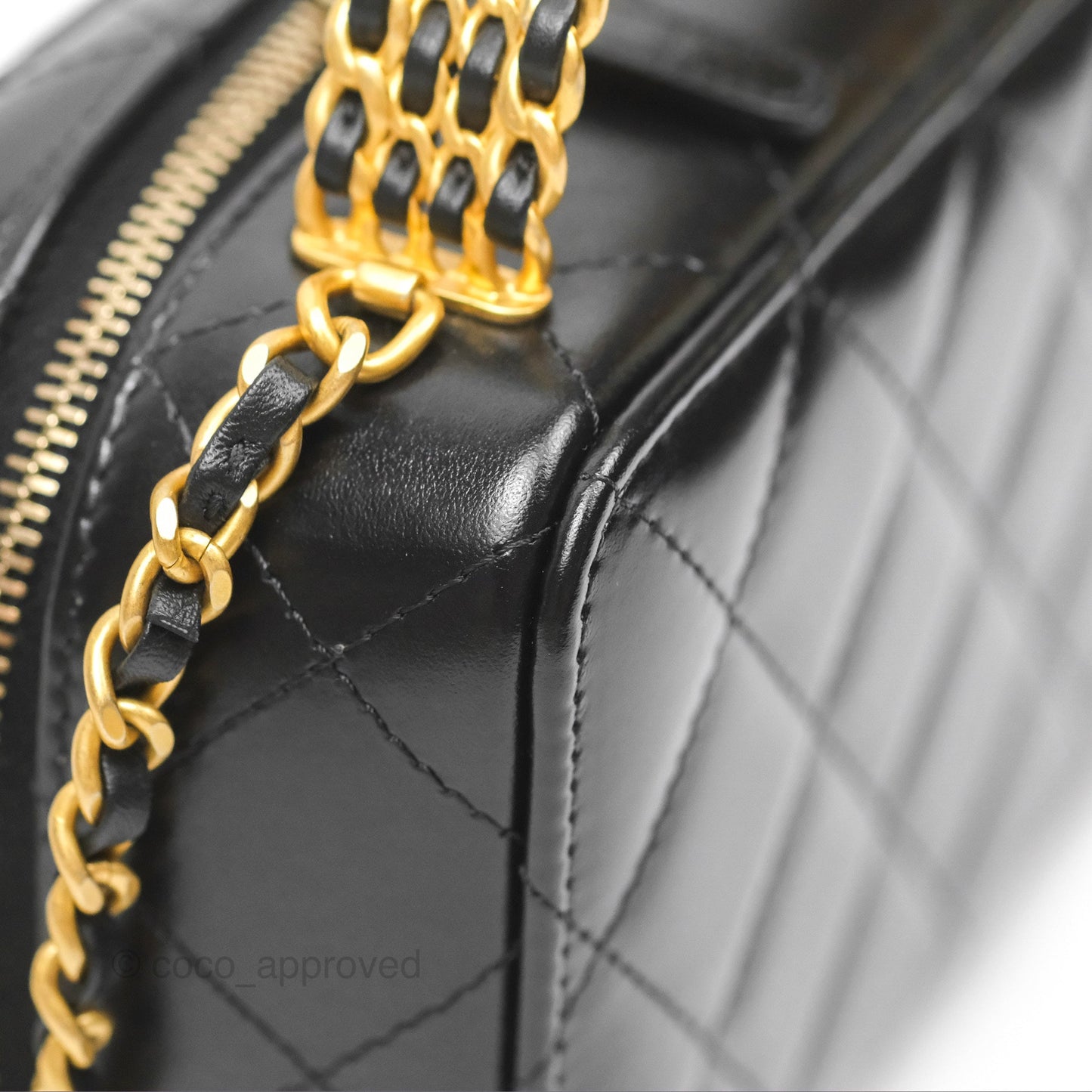 Chanel Top Handle Vanity Case Black Shiny Lambskin Aged Gold Hardware