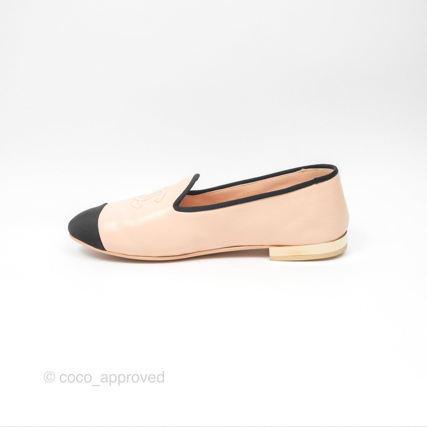 Chanel CC Cap Toe Loafers Black Beige Size 39