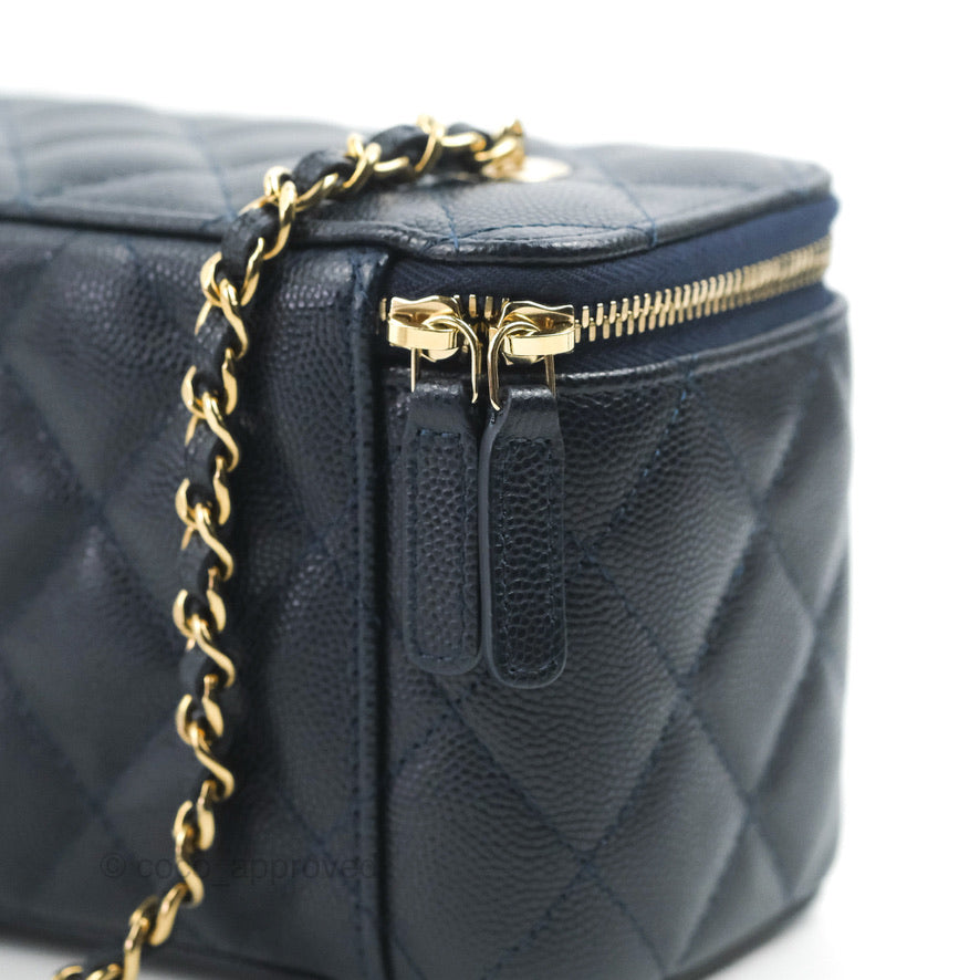 Chanel Vanity with Chain Navy Caviar Gold Hardware