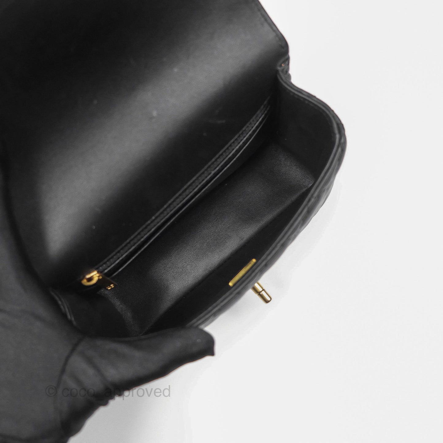 Chanel Flap Bag with Logo Enamel Chain Black Lambskin 22B