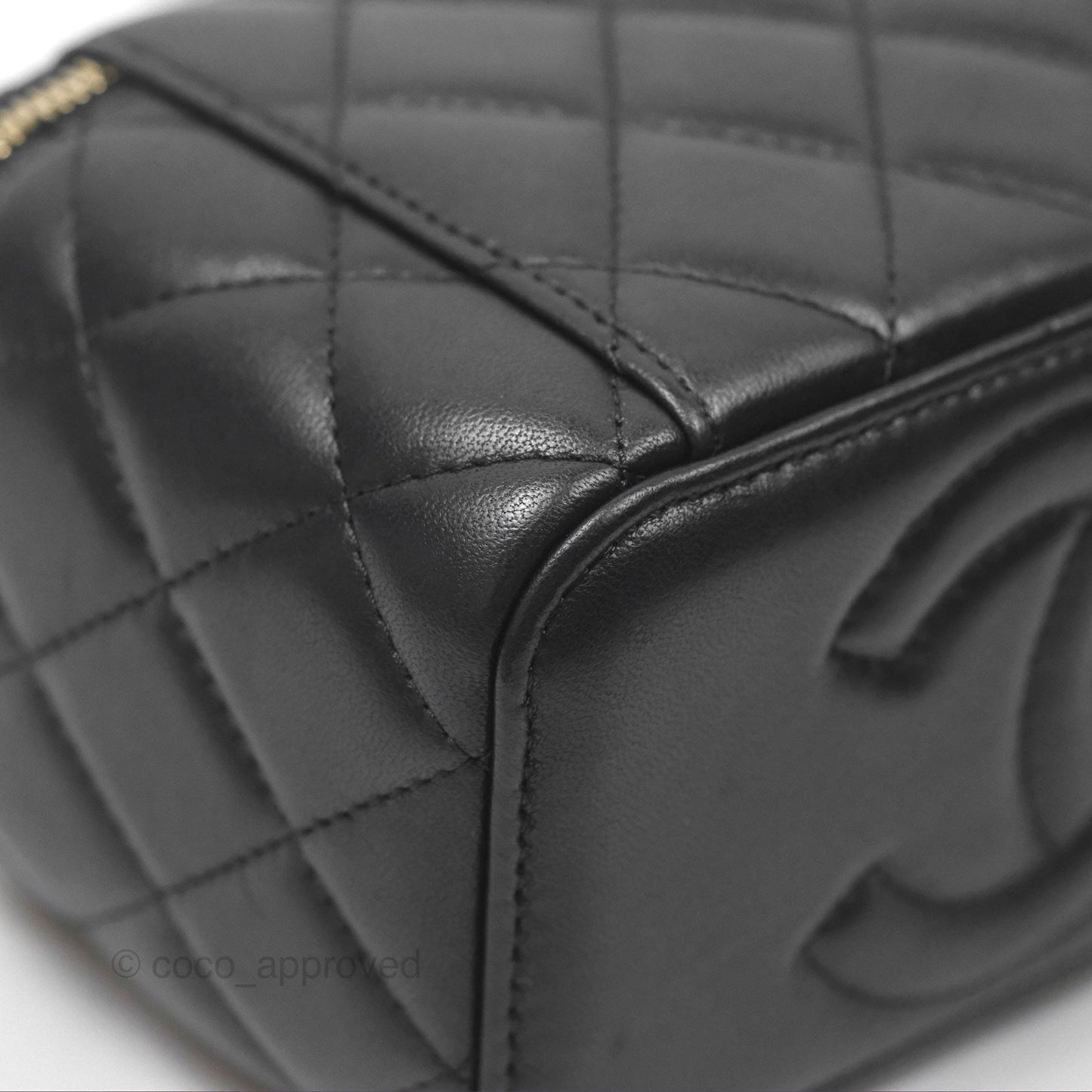 Chanel Vanity Rectangular Top Handle Black Lambskin Gold Hardware