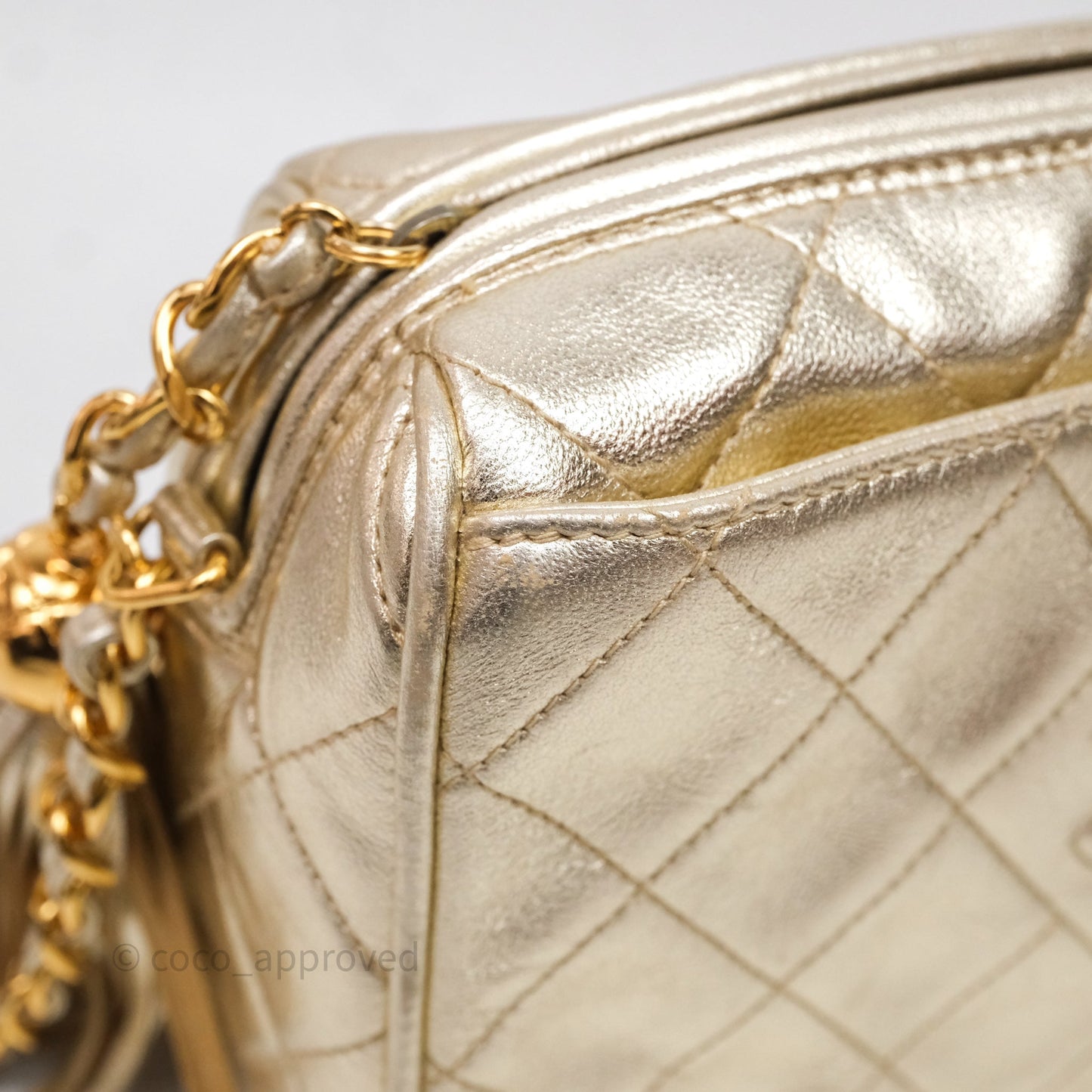 Chanel Vintage Camera Bag Gold Lambskin Gold Hardware