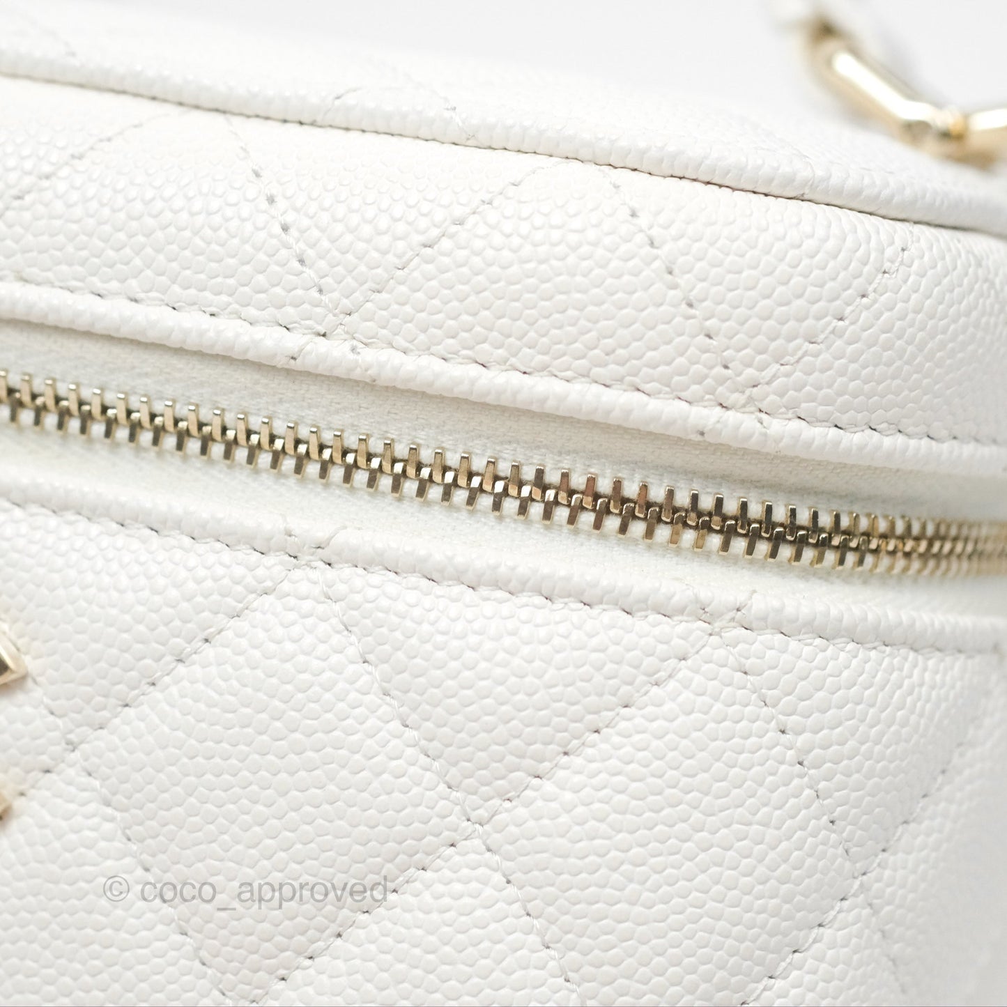 Chanel Quilted Top Handle Vanity Case White Caviar Gold Hardware