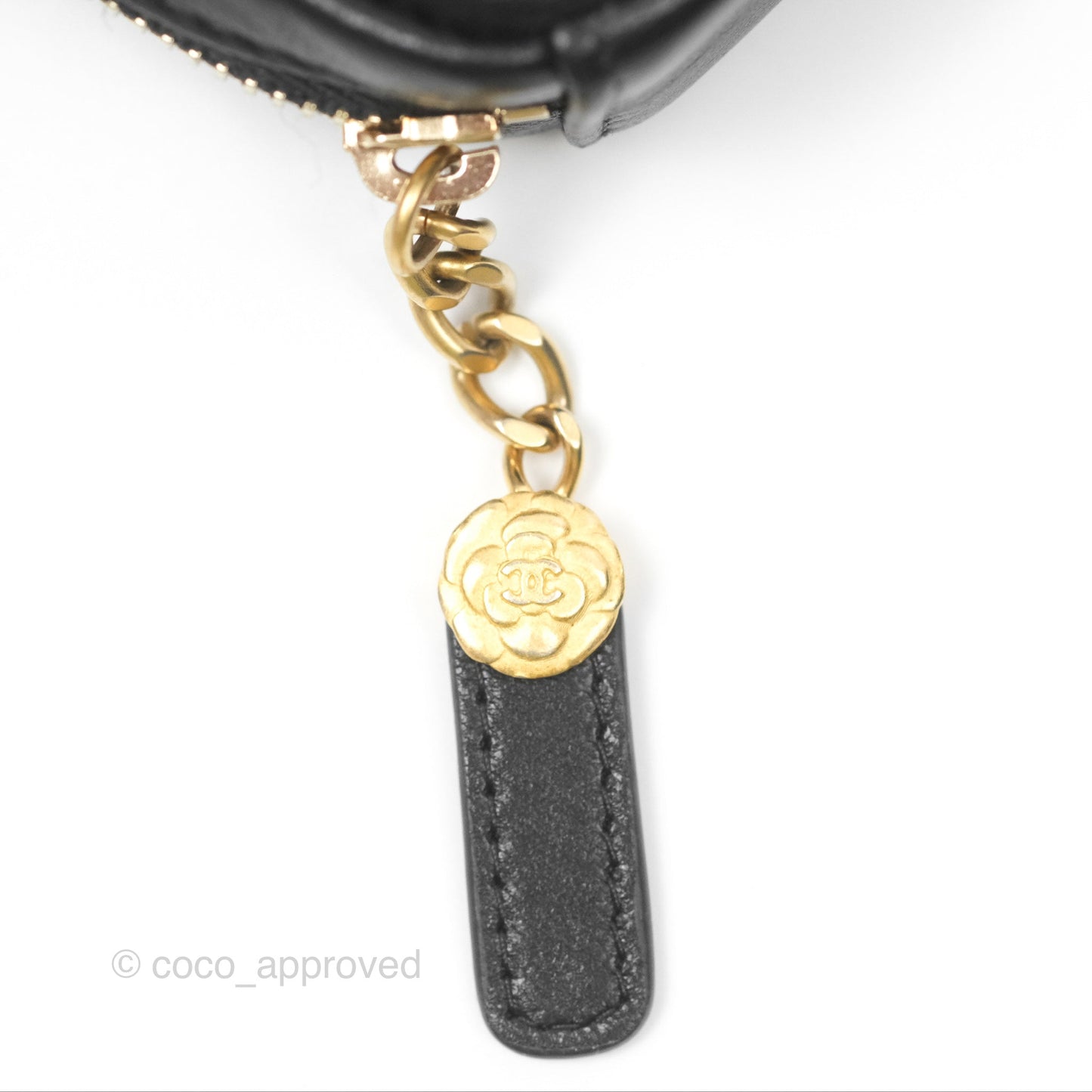 Chanel Diamond Belt Coin Purse Black Lambskin Aged Gold Hardware