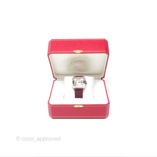 Cartier Santos-Dumont Automatic Steel Watch Burgundy Alligator-skin Strap