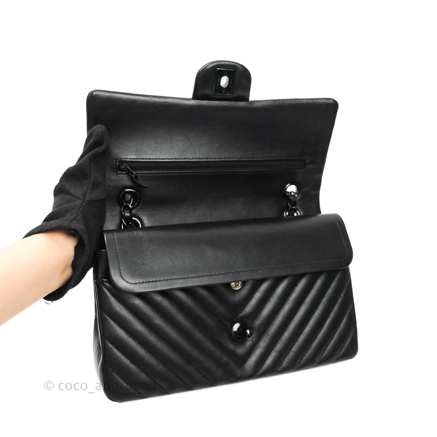 Chanel Classic Chevron M/L Medium Double Flap So Black Lambskin