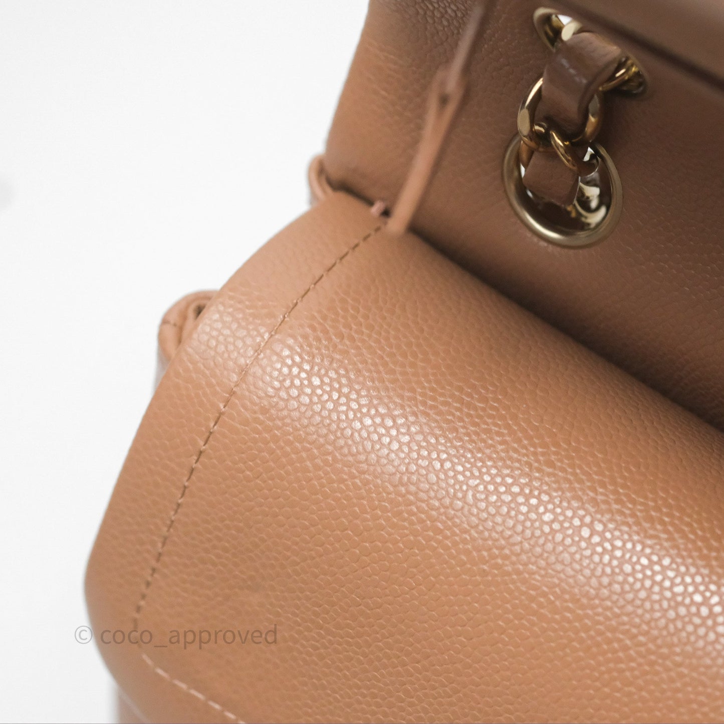 Chanel Small Classic Quilted Flap Dark Beige Caviar Gold Hardware