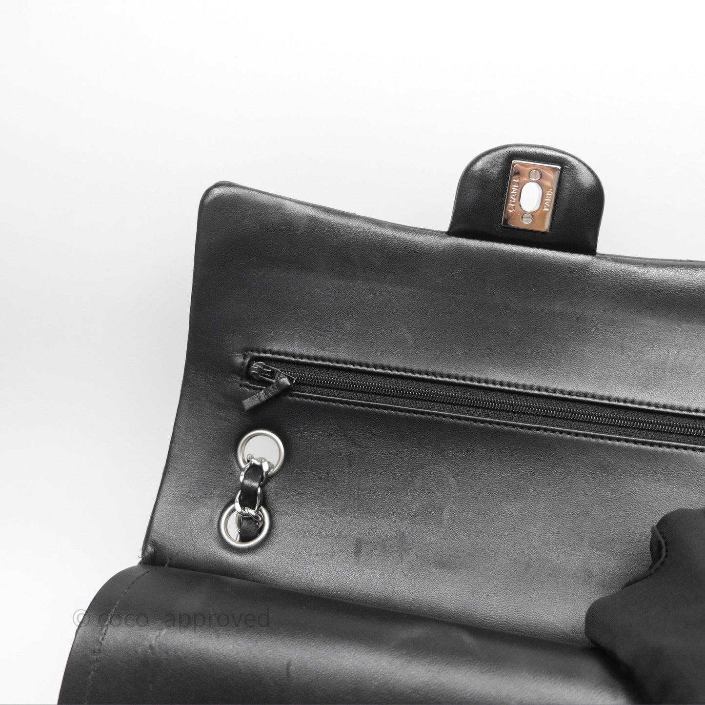 Chanel Classic M/L Medium Flap Quilted Black Lambskin Silver Hardware