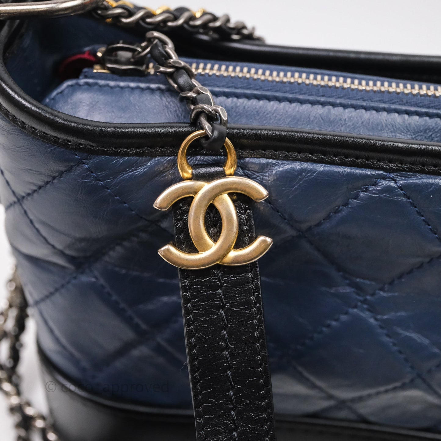 Chanel Quilted Small Gabrielle Hobo Navy Black Aged Calfskin Mixed Hardware