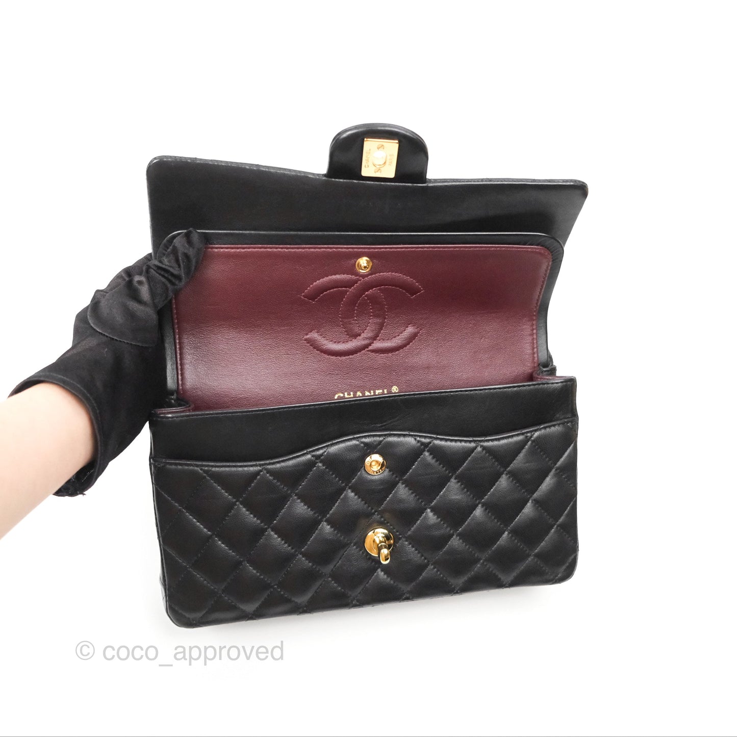 Chanel Classic M/L Medium Flap Quilted Black Lambskin Gold Hardware