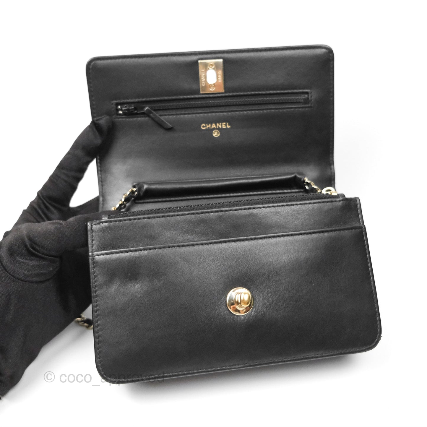 Chanel Wallet On Chain WOC Black Patent Lambskin Gold Hardware