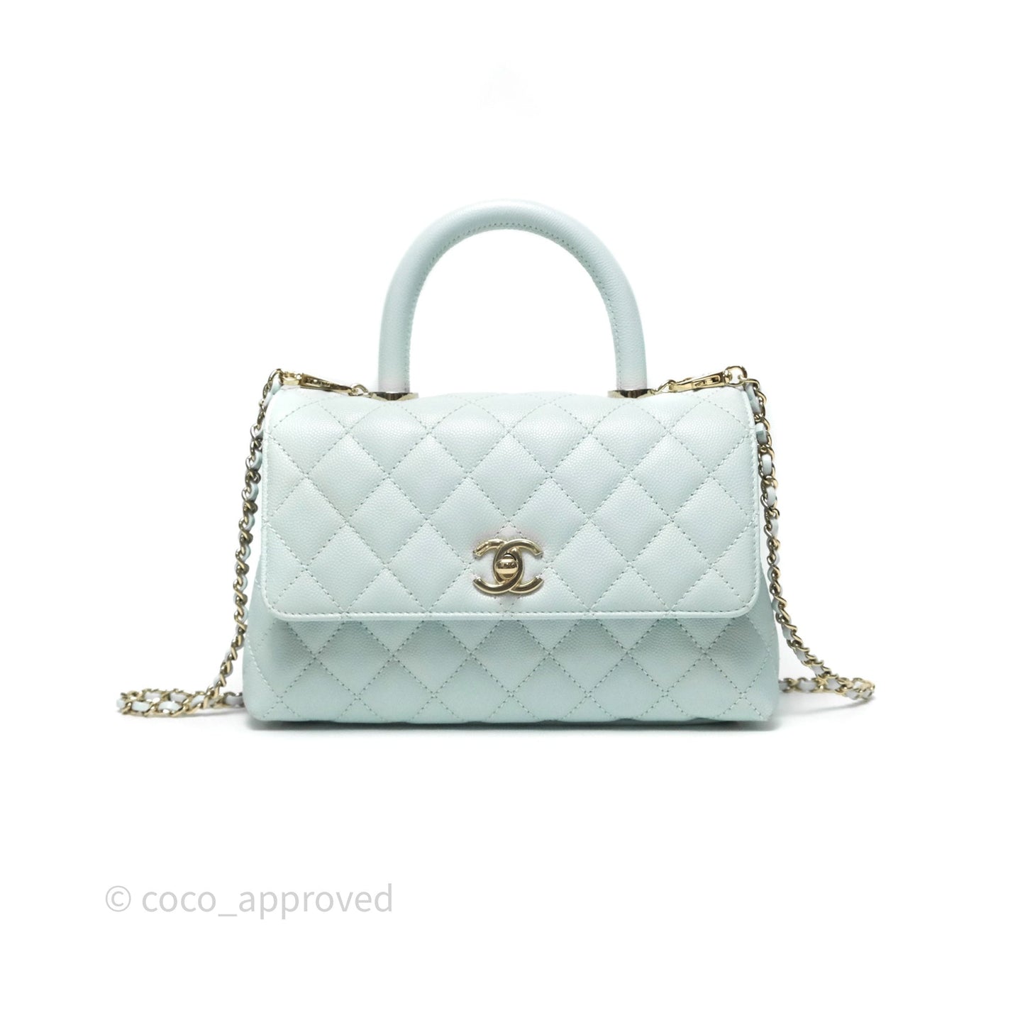 Chanel Small Coco Handle Quilted Light Blue Caviar Gold Hardware